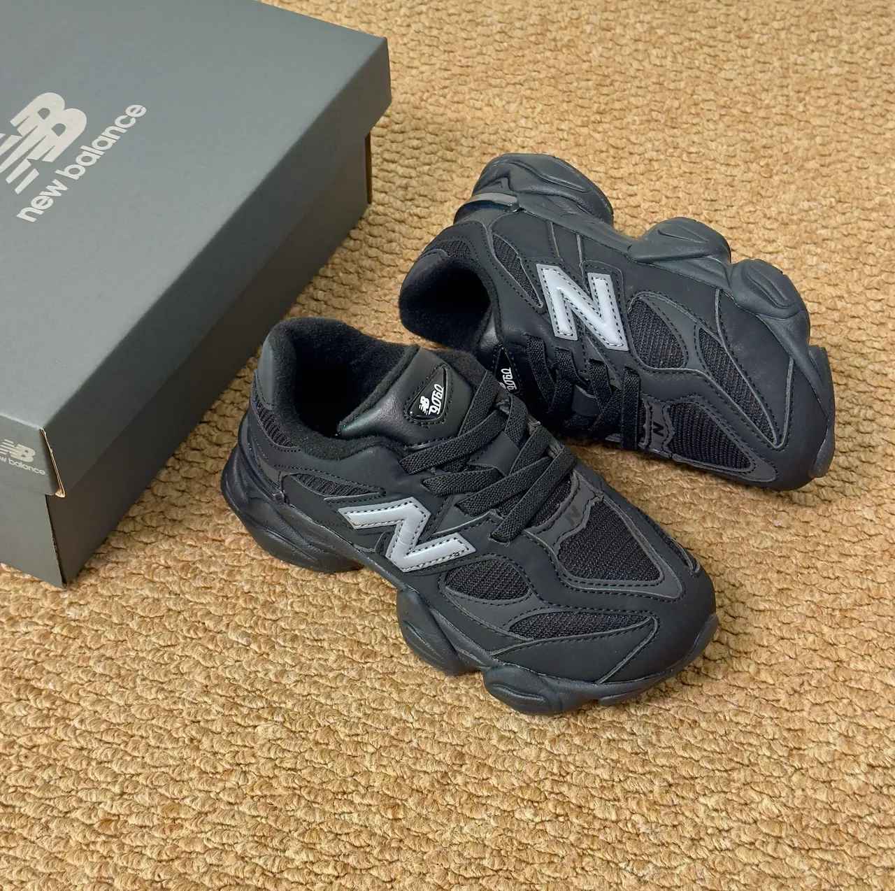 New Balance 9060 Gray Black Chunky Sneakers