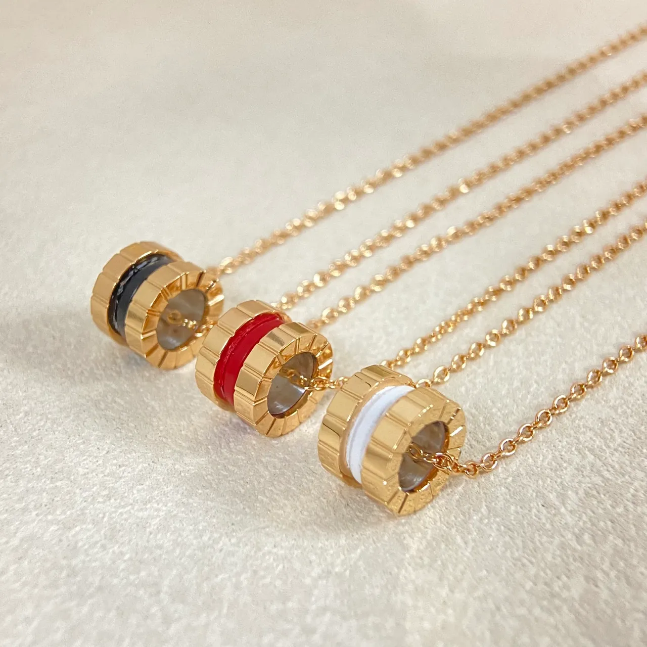 Gold Multicolor Barrel-Shaped Pendant Enamel Color Band Detail Necklace