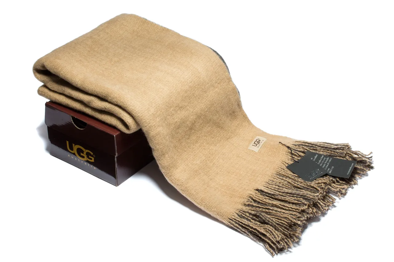 UGG Beige Brown Wool-Like Knit Two-Tone Fringe Cashmere Scarf