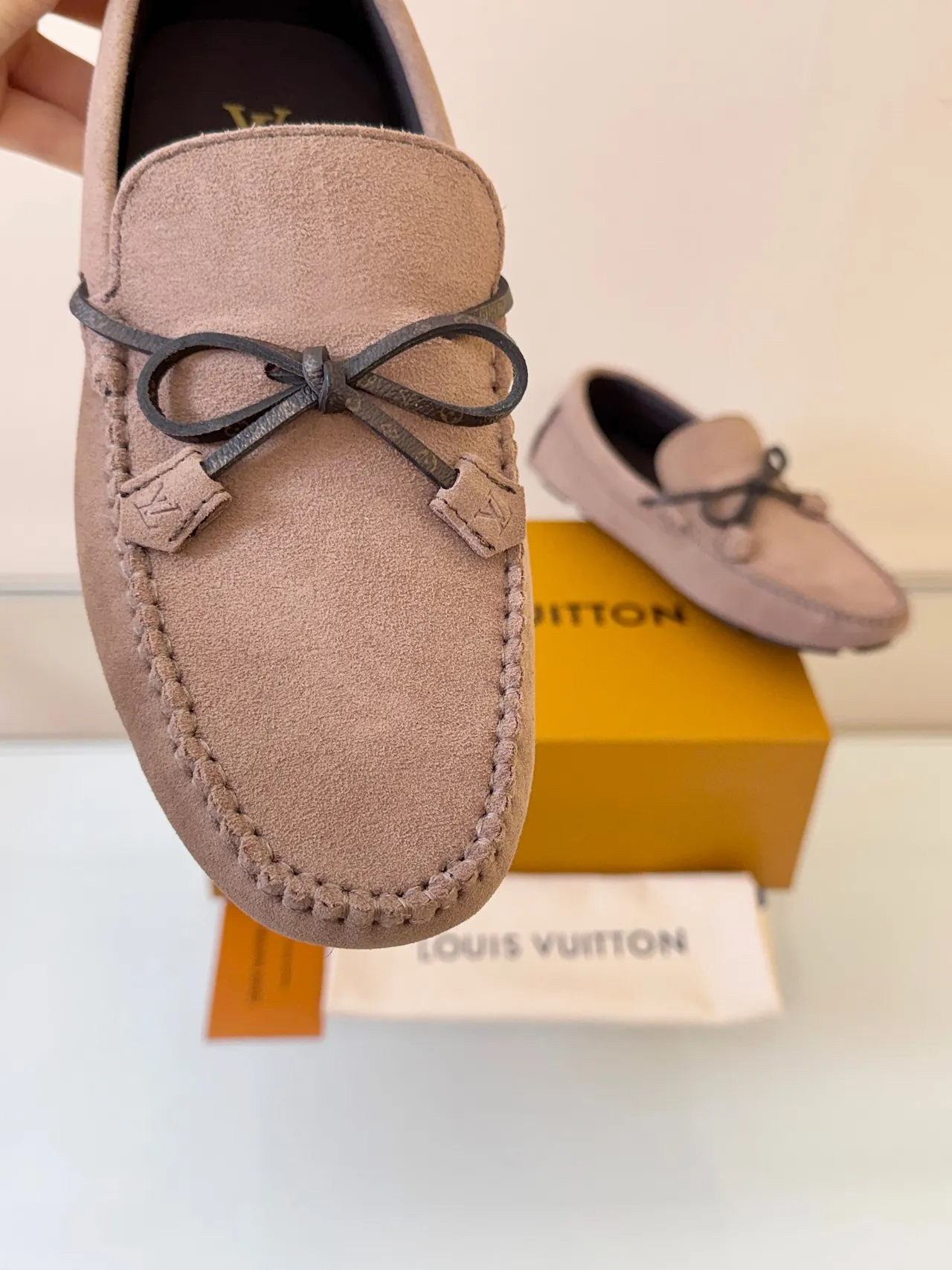 Louis Vuitton Loafer Beige Black Suede Upper Moccasin Stitching Loafer