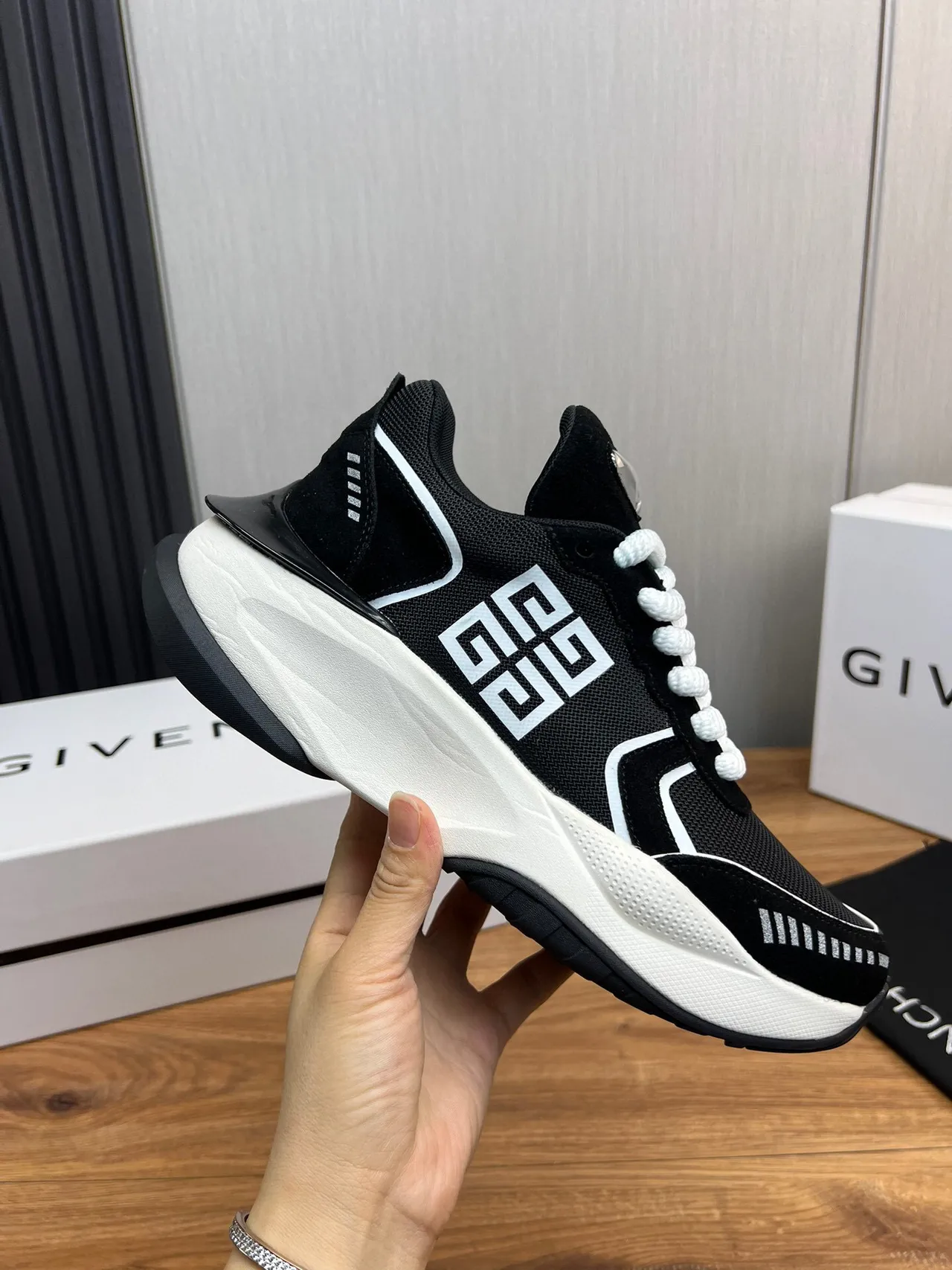 Givenchy Black White Sole Mesh Upper Chunky Sneakers
