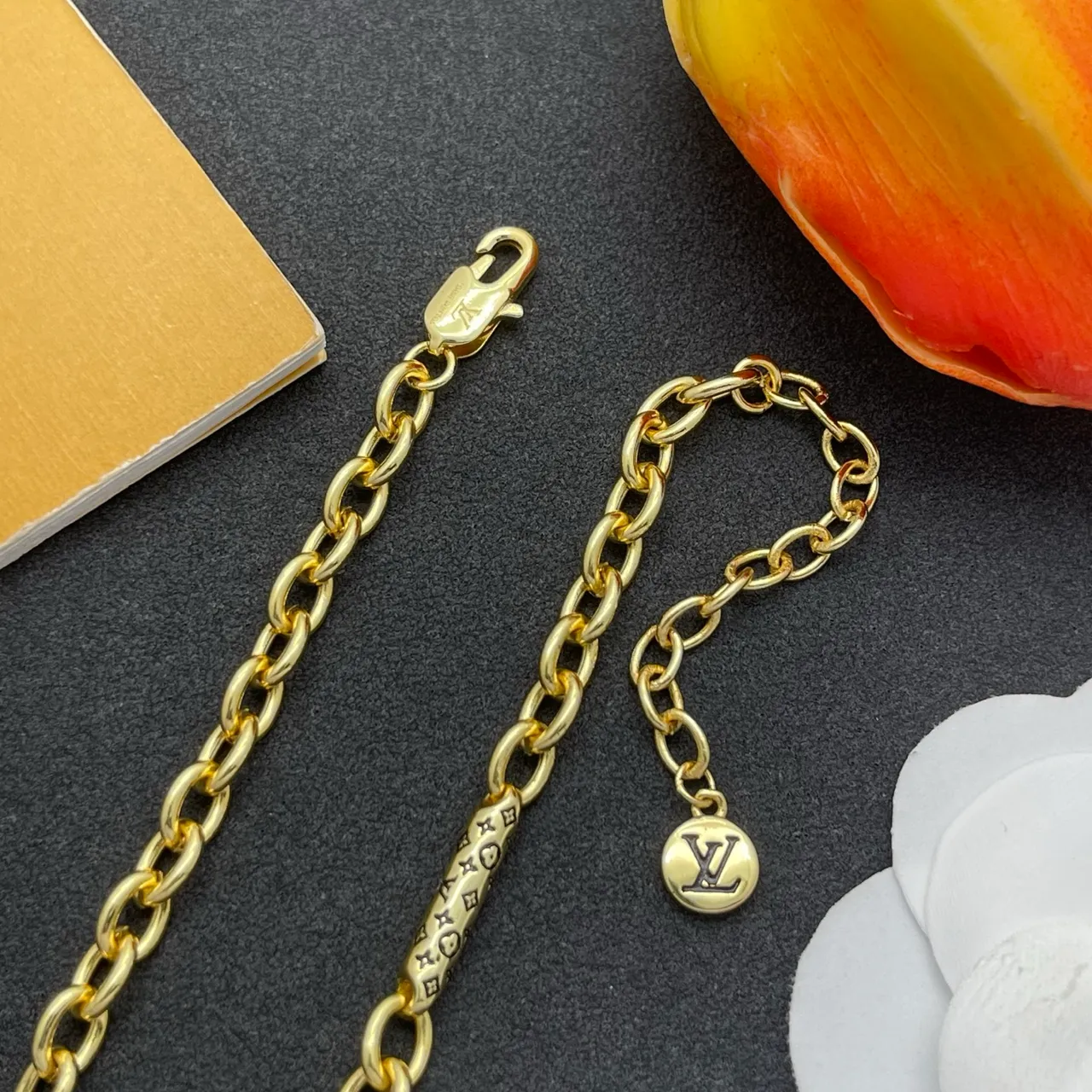 Louis Vuitton Monogram Gold Chain Links Necklace