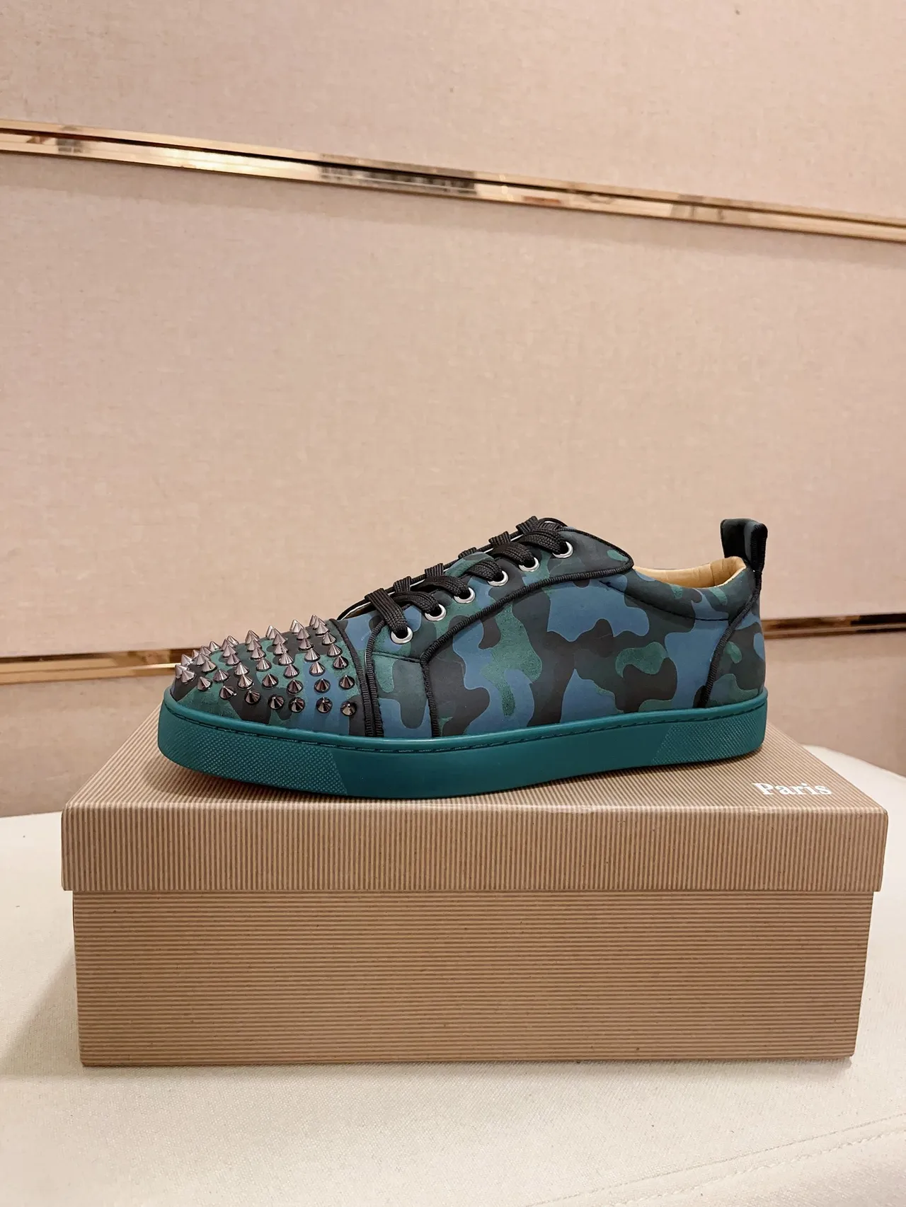 Christian Louboutin Multicolor Blue Camouflage-Print Upper Studded Toe Cap Lifestyle Sneakers
