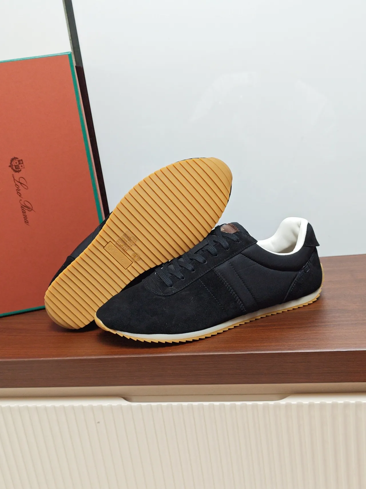 Loewe Black Beige Suede Upper Gum Rubber Sole Sneakers