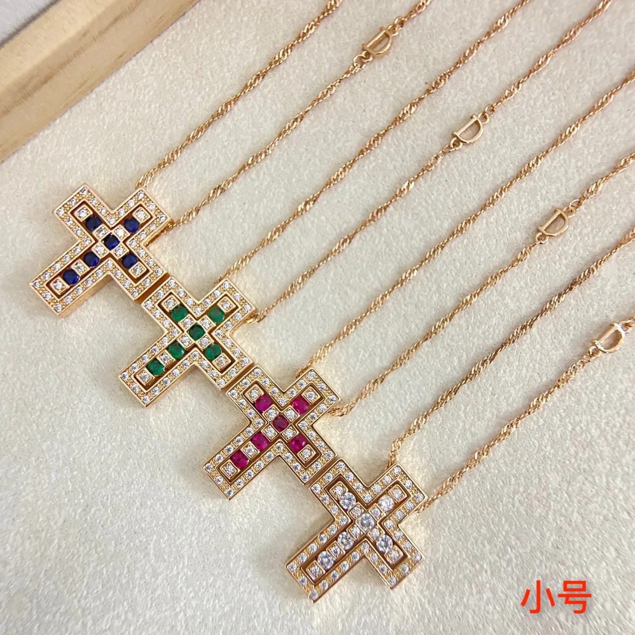 Gold Multicolor Geometric Cross Pendant Pavé-Set Gemstones Necklace