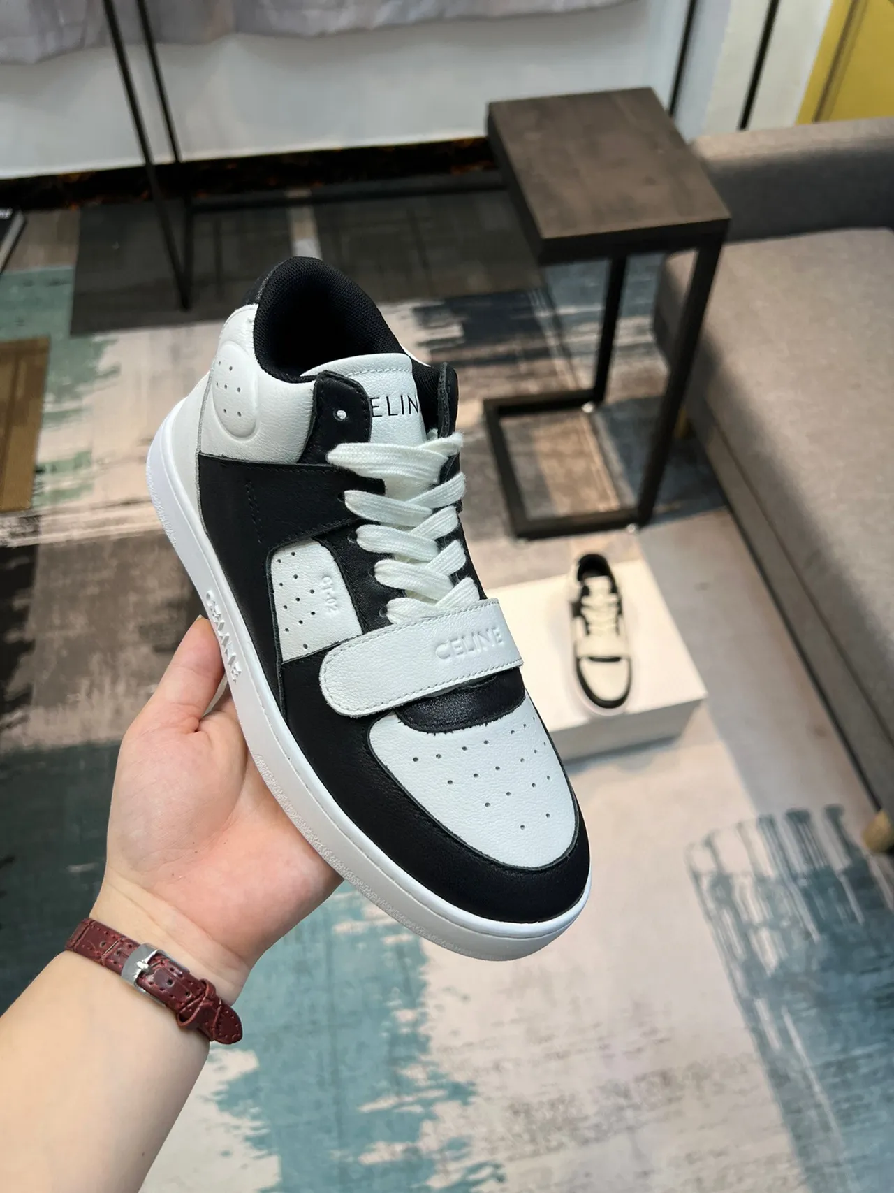 Celine CT-01 Two-Tone Perforated Leather High-Top Lifestyle Sneakers
