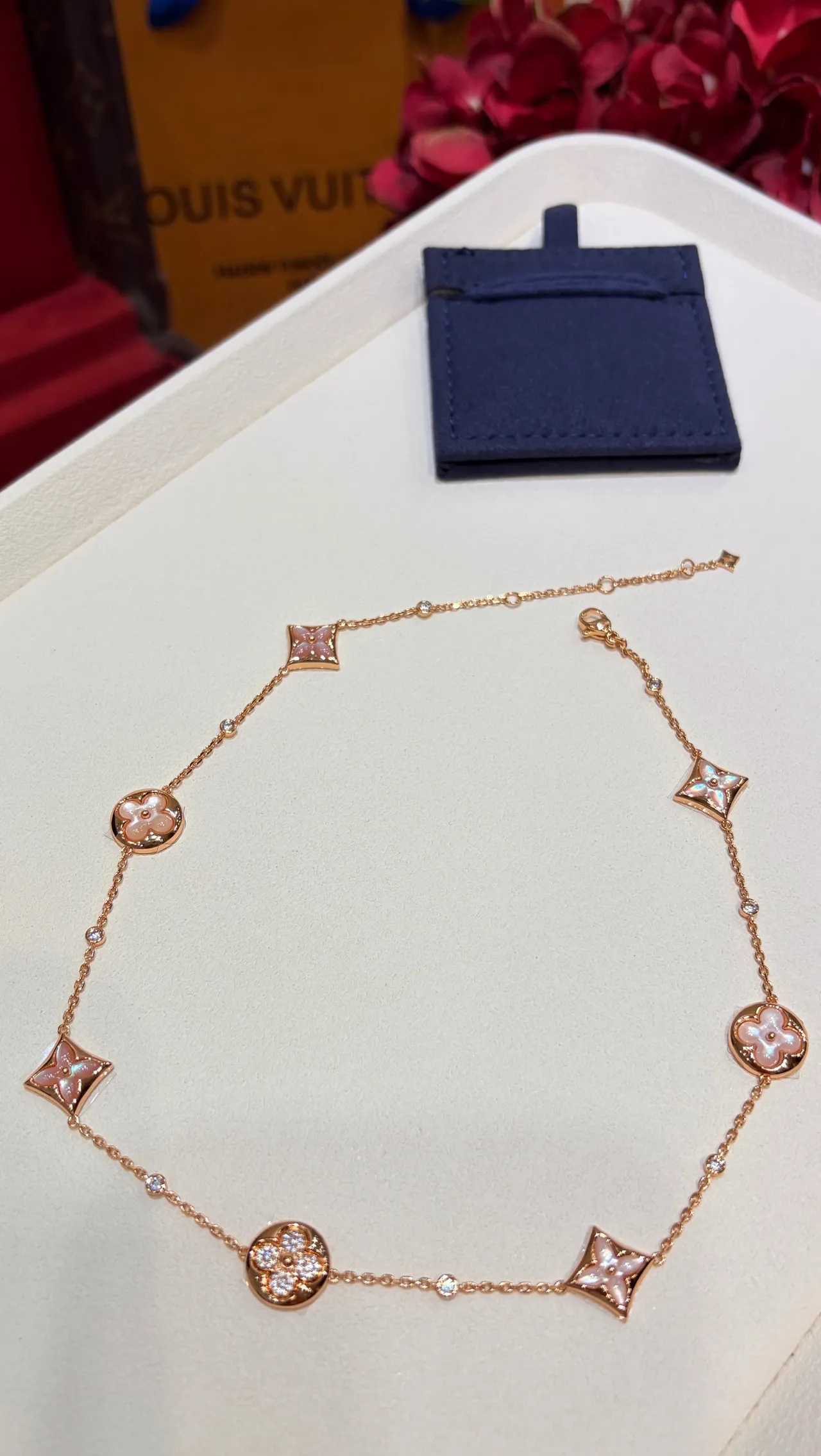 Louis Vuitton Monogram Flower Motif Rose Gold Necklace