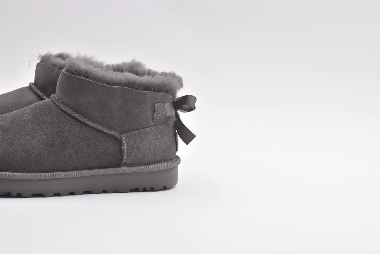 UGG Classic Mini Bailey Bow Charcoal Gray Snow Boots