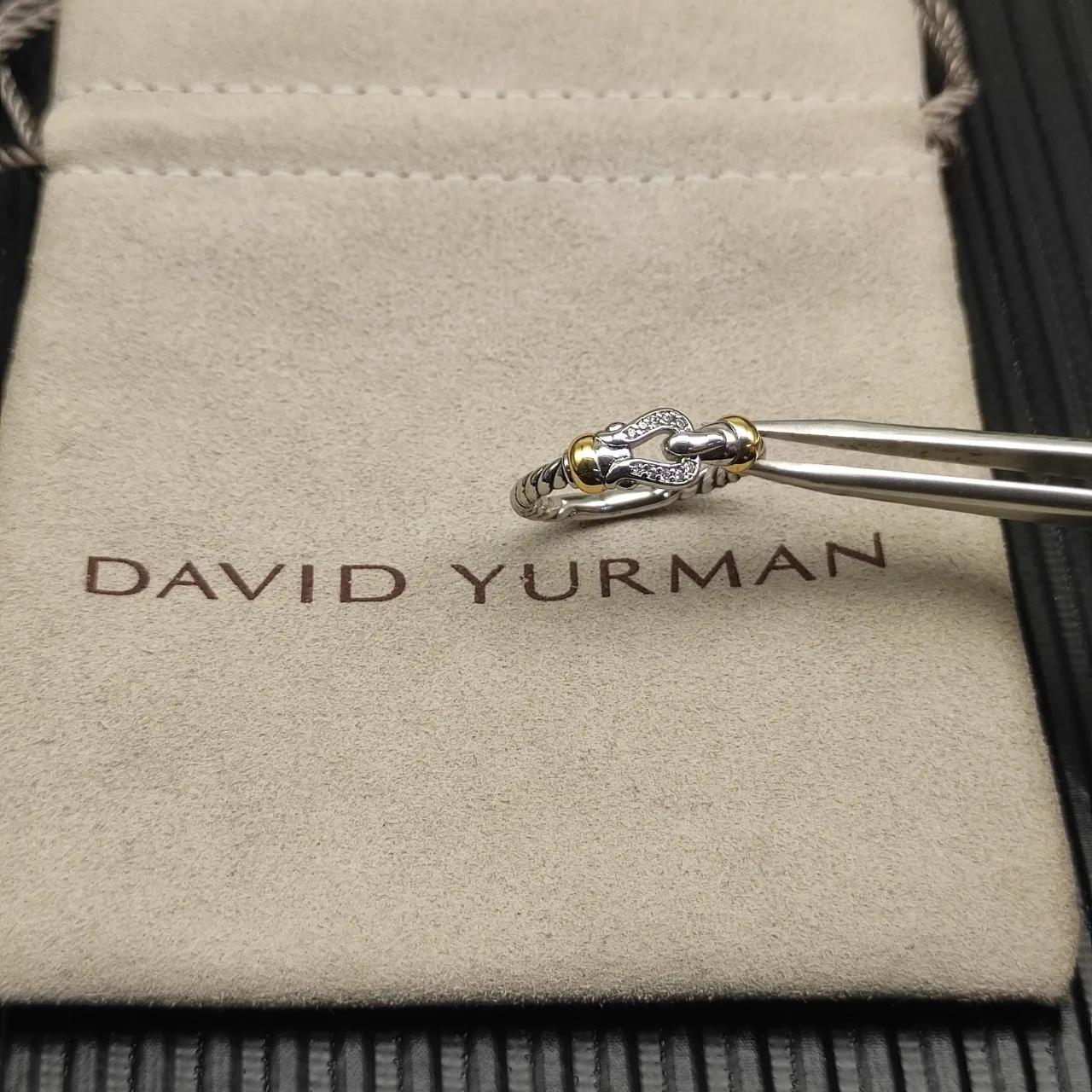 Tiffany & Co. HardWear Silver Gold Rope-Twist Band Double Buckle Motif Ring
