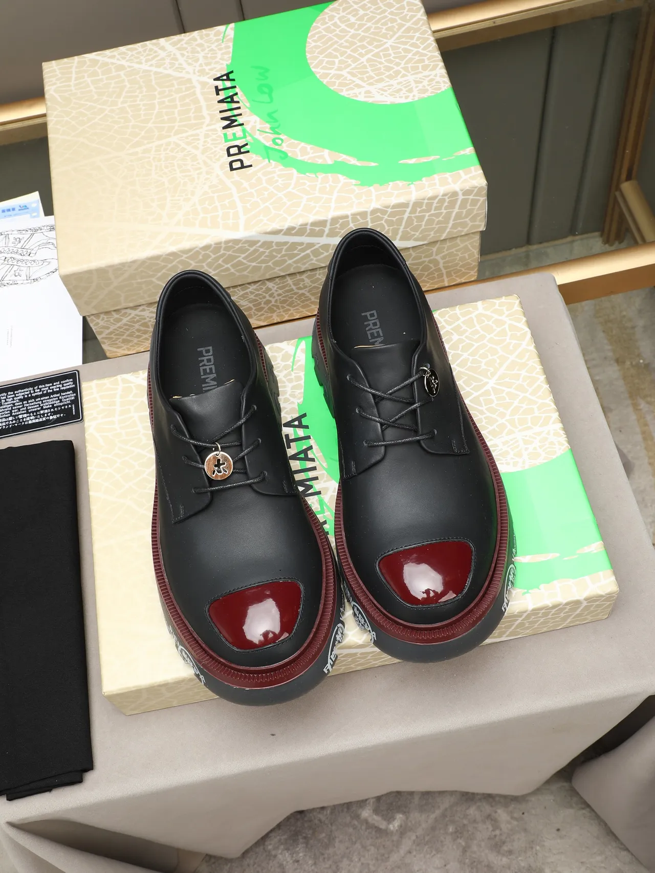 Off-White Black Burgundy Platform Sole Industrial Detailing Oxford Shoes