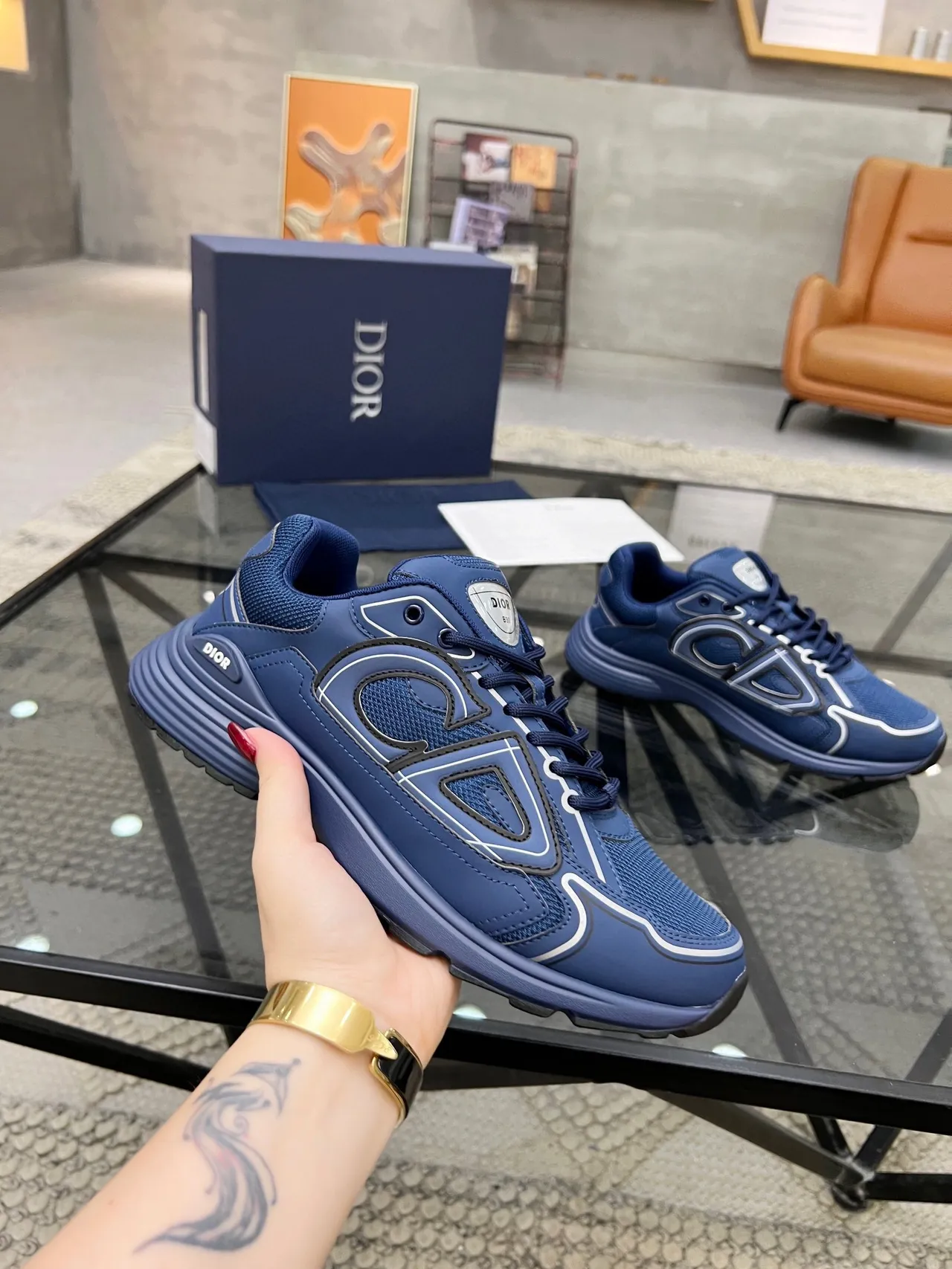 Dior Navy White Chunky Midsole Mesh And Synthetic Upper Lifestyle Sneakers