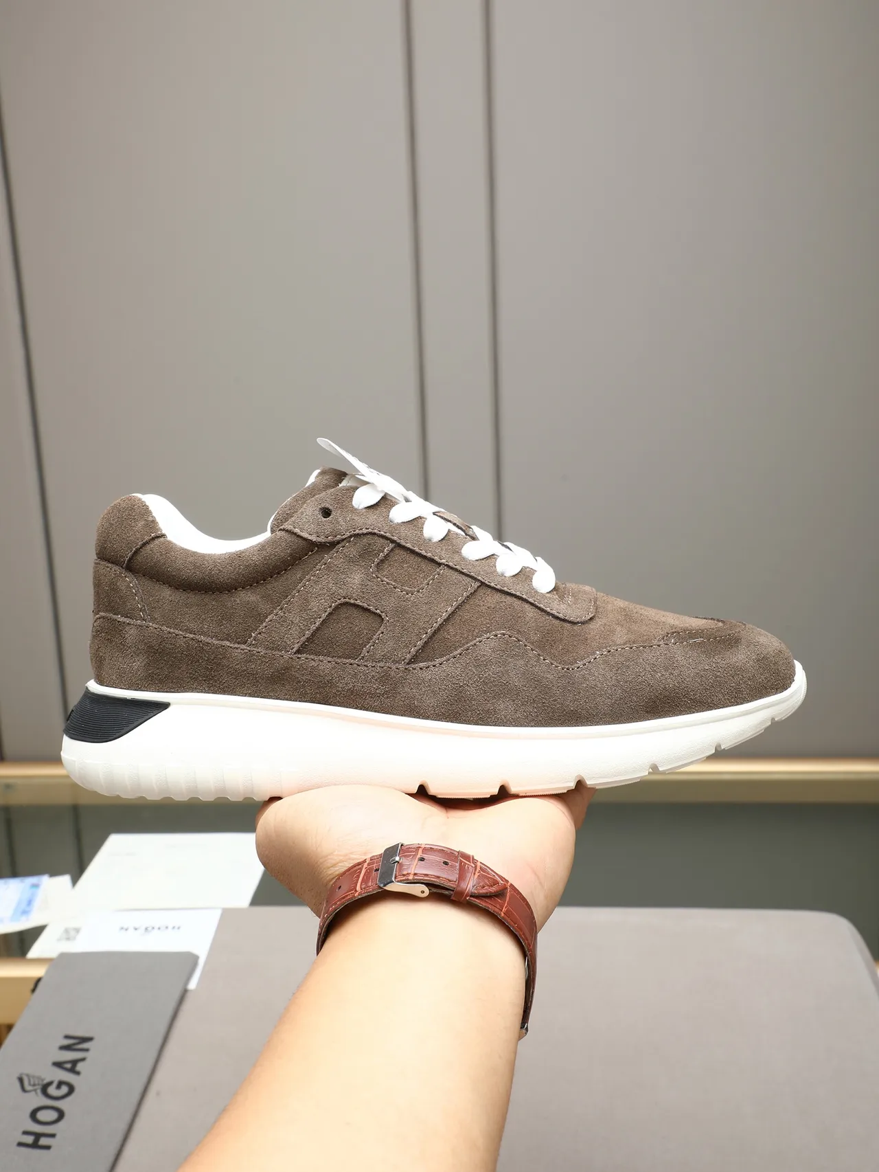 Hogan H-Series Brown Suede Lifestyle Sneakers
