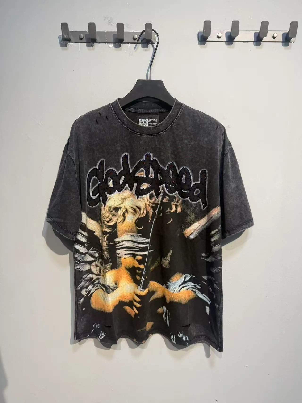 Godspeed Distressed Black Graphic Print T-Shirt