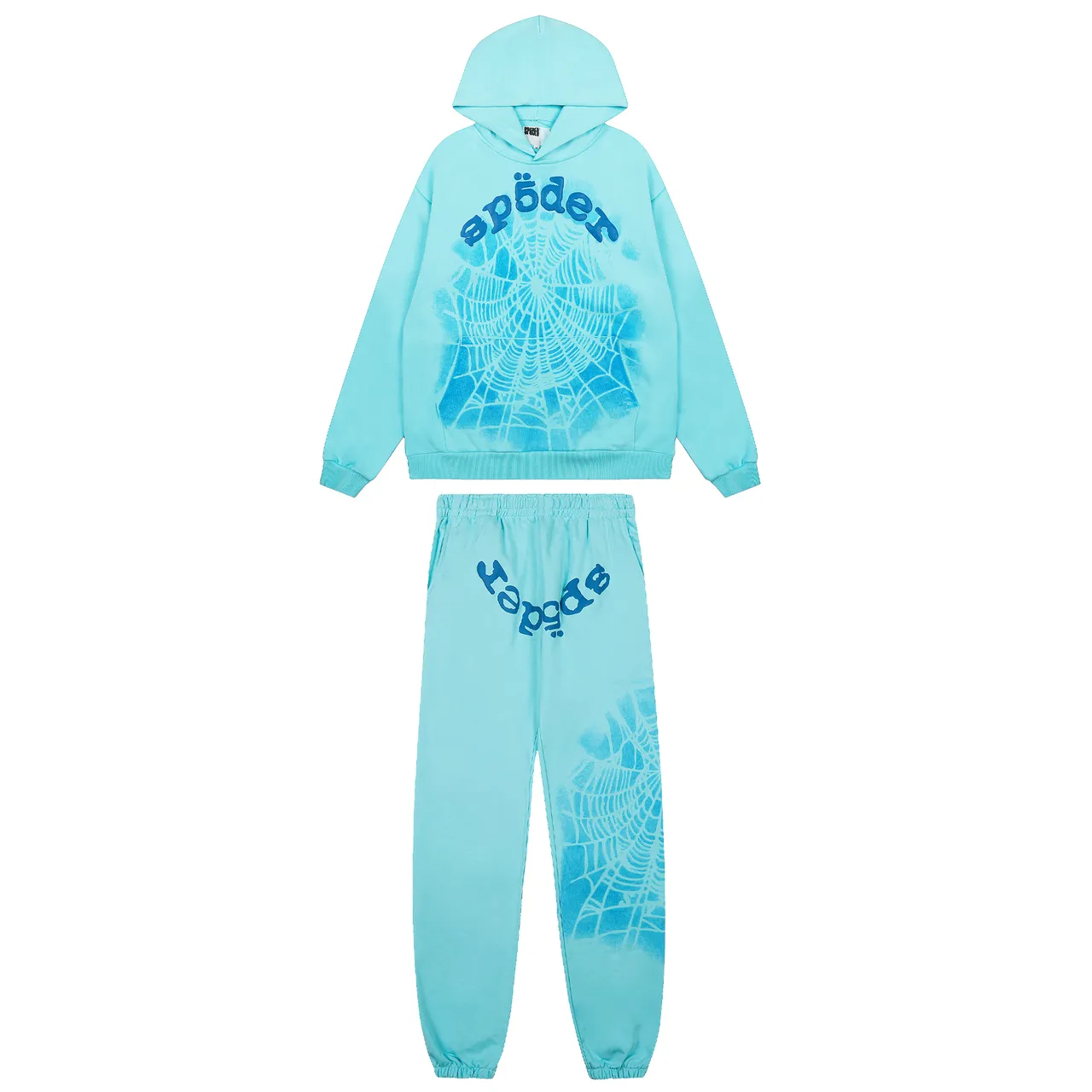 Sp5der Spiderweb Print Aqua Tracksuit