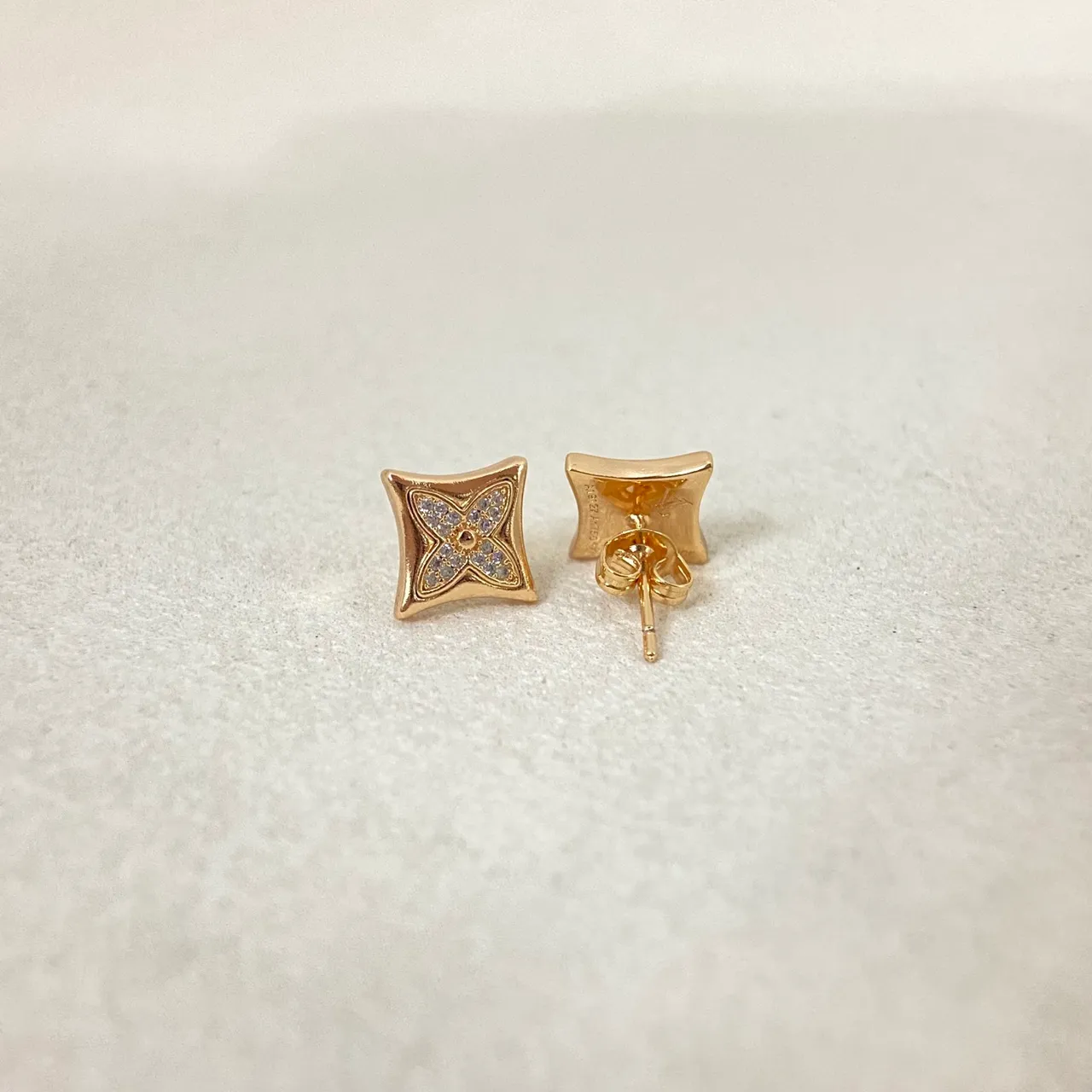 Square Pavé Crystal Four-Petal Floral Stud Earrings