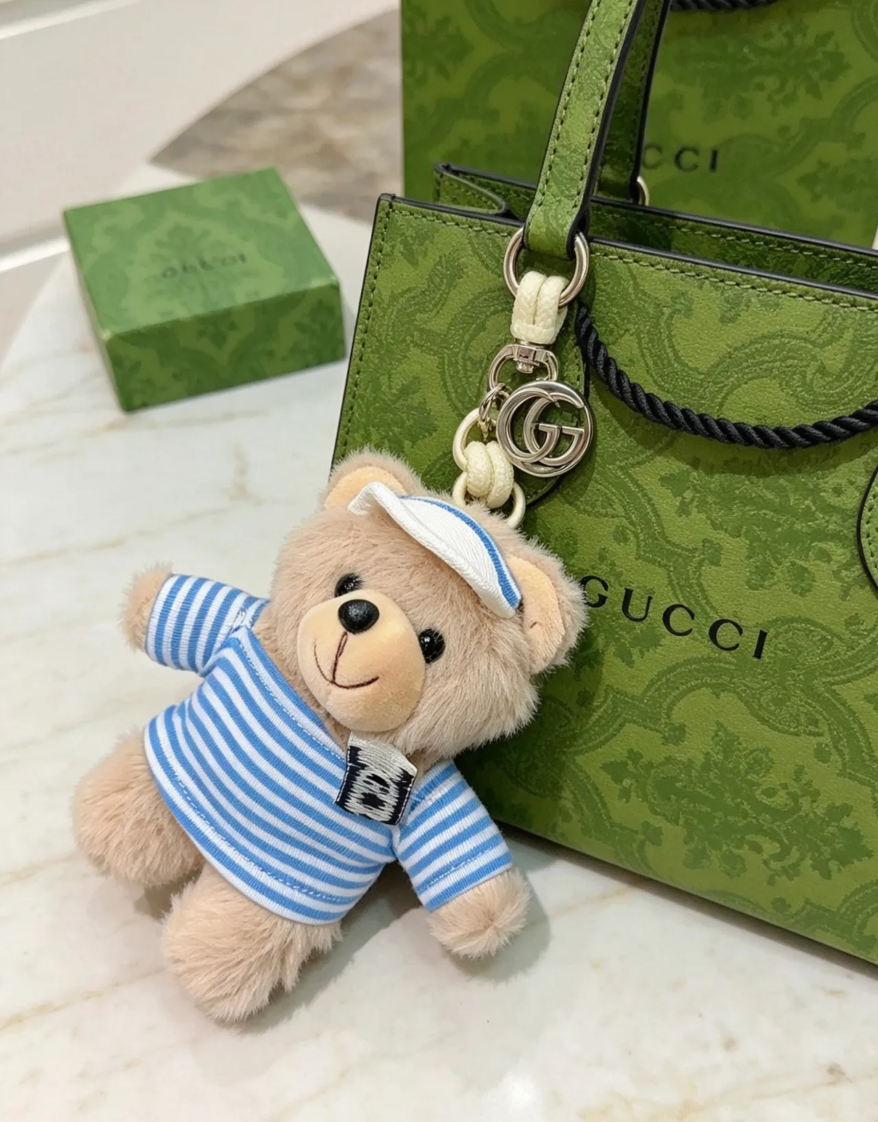 Gucci Green Beige Embossed Leather Interlocking G Hardware Tote Bag