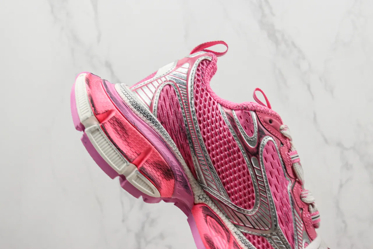ASICS Pink Silver Mesh Upper Synthetic Overlays Chunky Sneakers