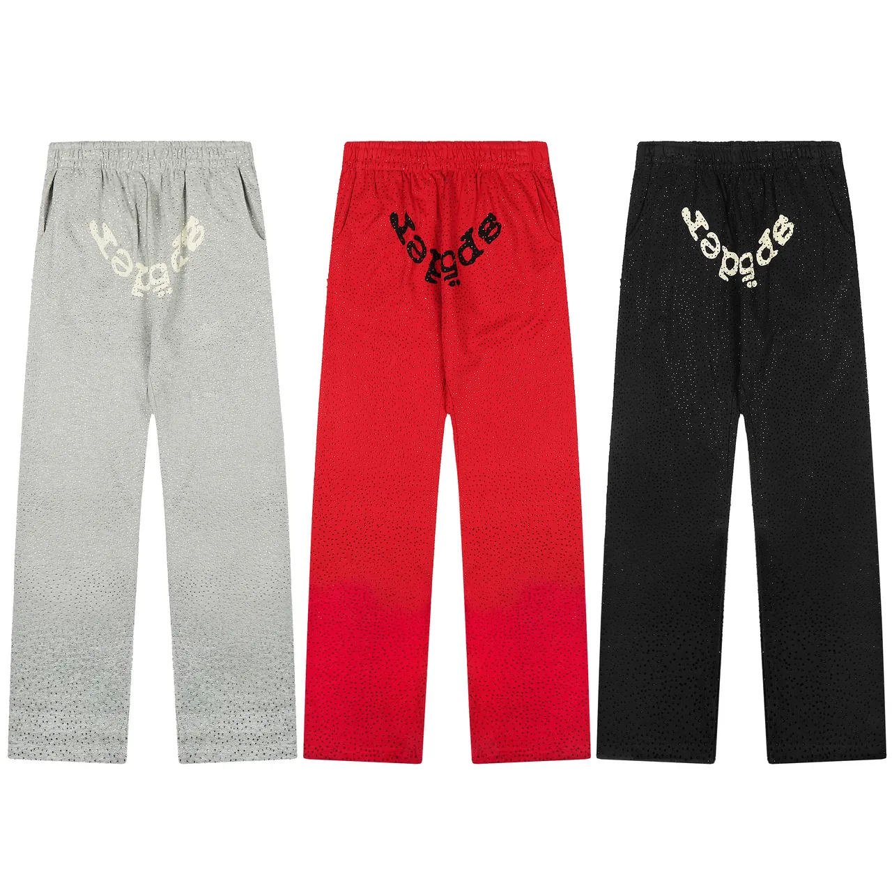 Sp5der Red Perforated Fabric Texture Arched Embroidered Logo Tracksuit