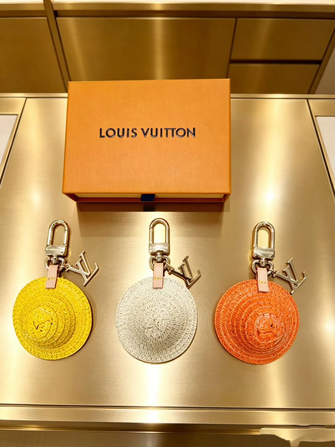 Louis Vuitton Yellow Orange Circular Woven Raffia LV Monogram Charm Handbag