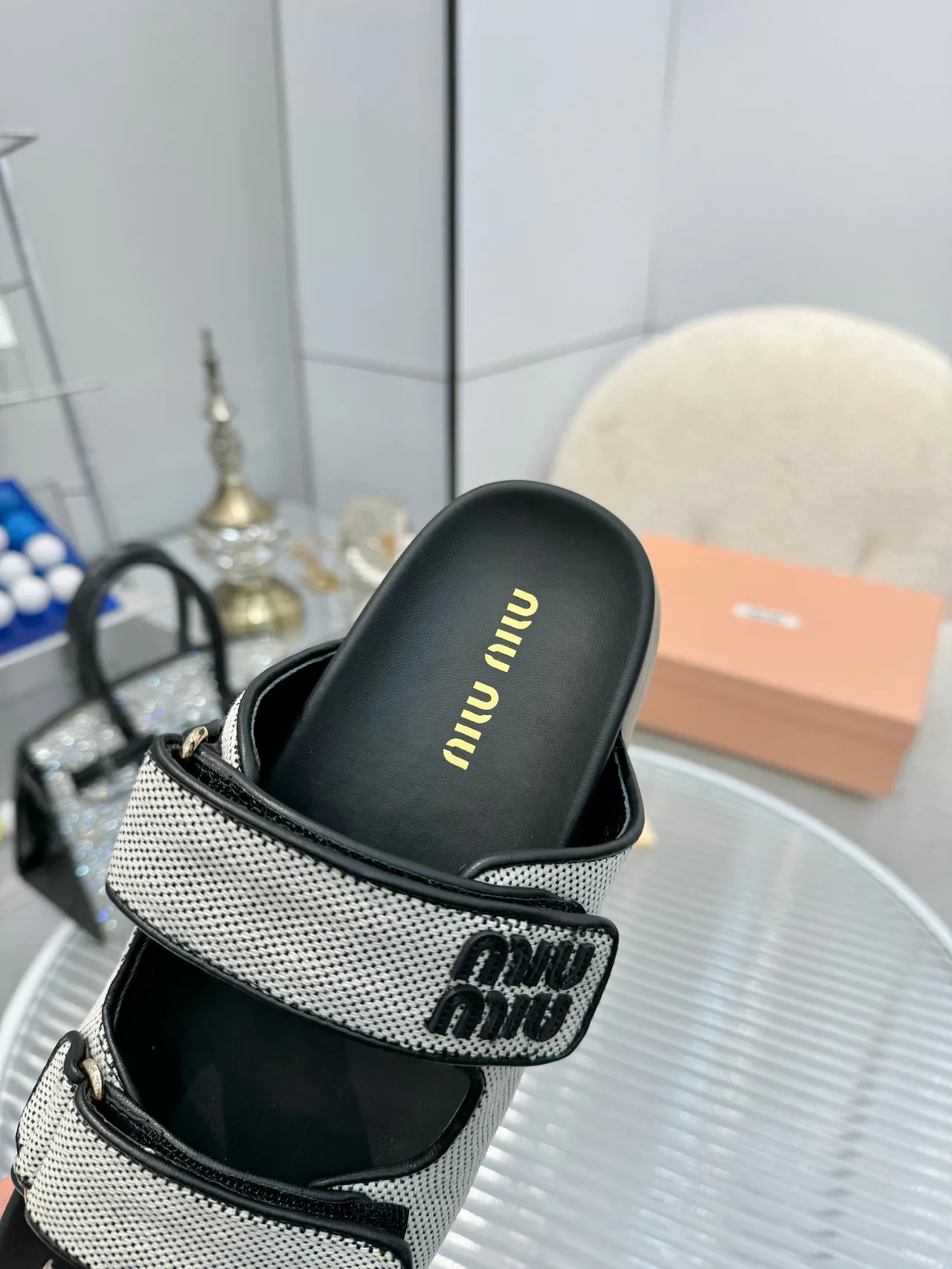 Miu Miu Wander Double-Strap Woven Mesh Slippers