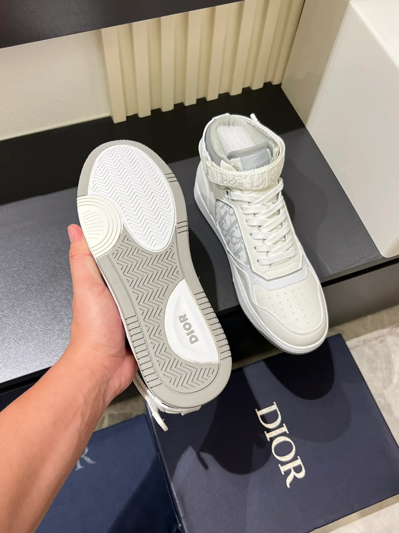 Dior White Gray High-Top Ankle-Strap Lifestyle Sneakers
