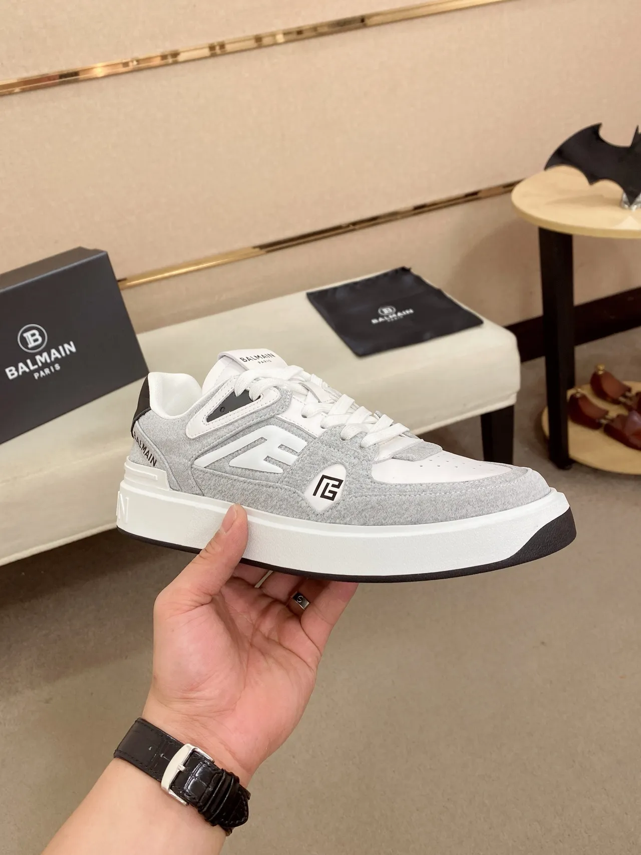 Balmain B-Court Heather Gray and White Lifestyle Sneakers