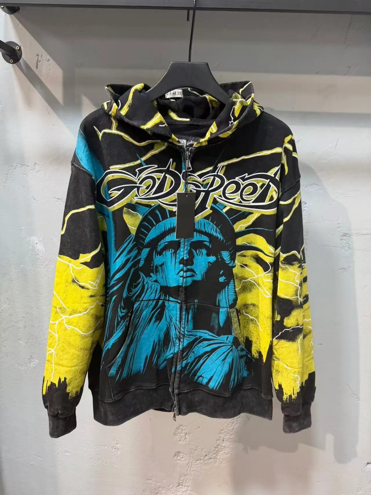 Godspeed Black Yellow Graphic-Print Lightning Motif Tracksuit