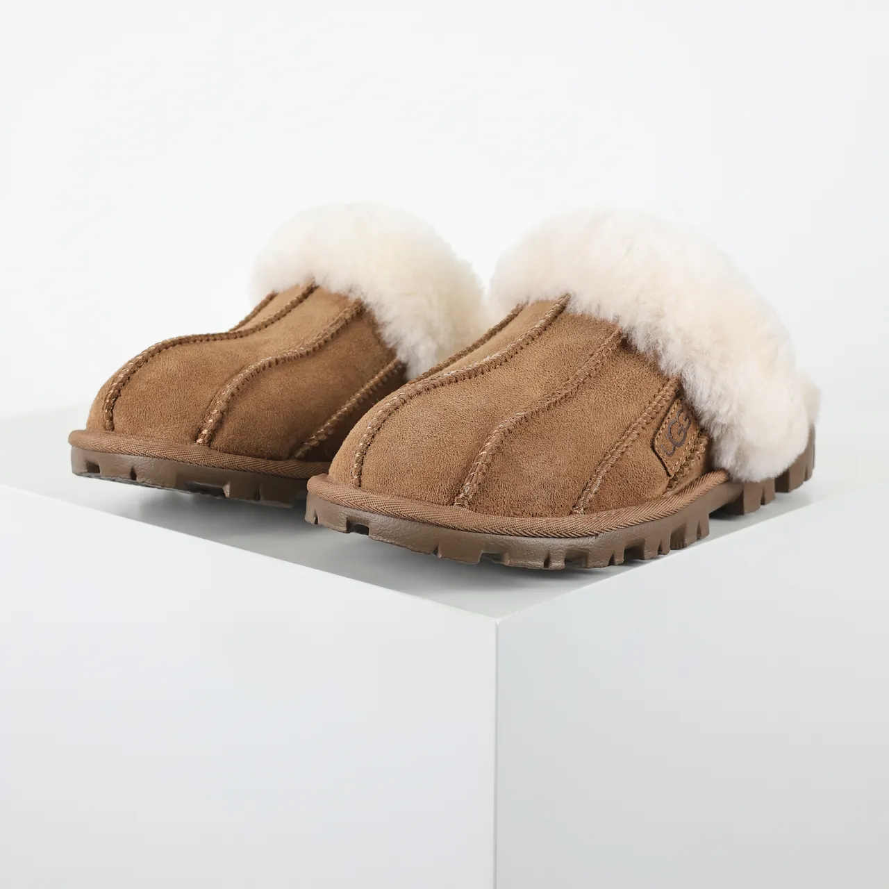 UGG Tasman Tan Suede Shearling-Lined Slippers