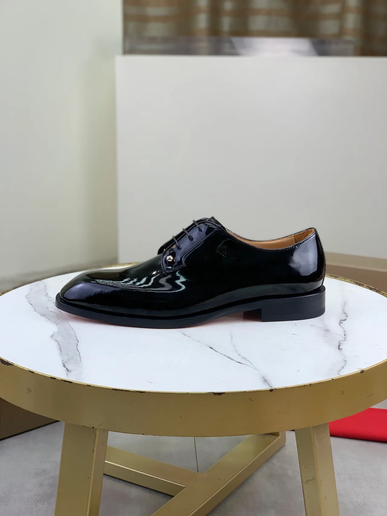 Christian Louboutin Glossy Patent Black Cap-Toe Oxford Shoes