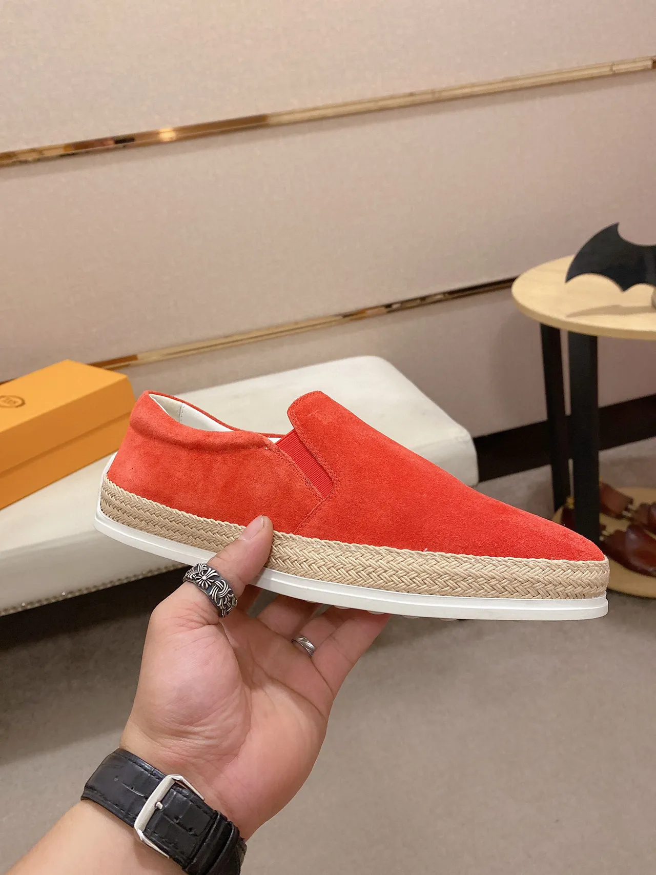 Coral Suede Slip-On Espadrille Boat Shoe