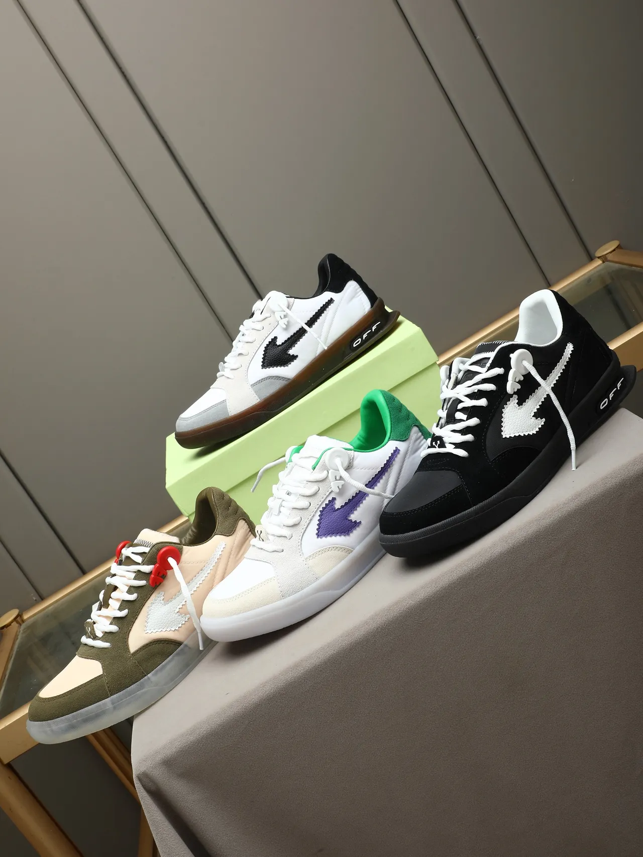Off-White Army Green Beige Deconstructed Paneling Industrial Zip-Tie Laces Lifestyle Sneakers