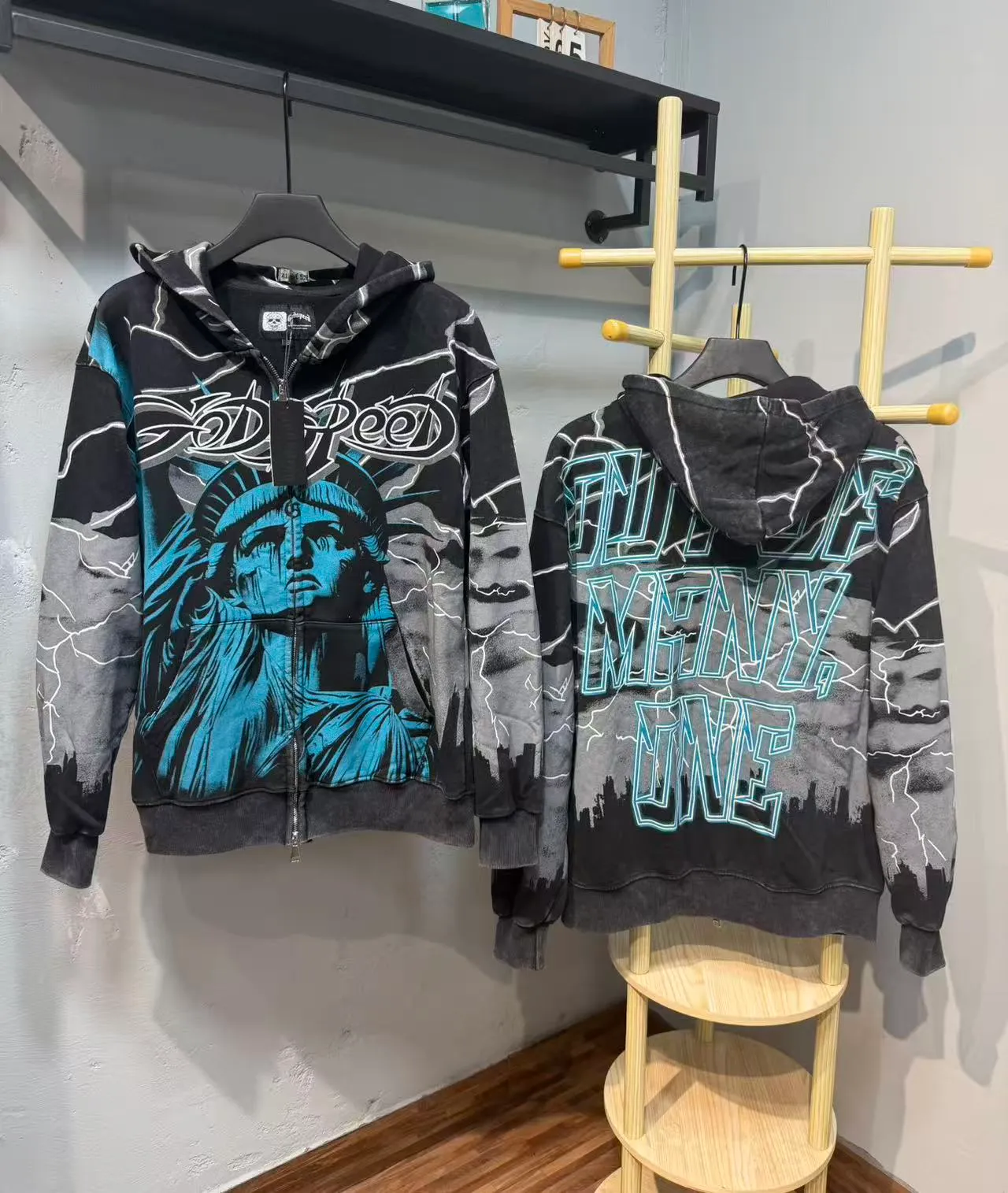 Godspeed Black Blue Graphic-Print Zip-Up Hoodie Tracksuit