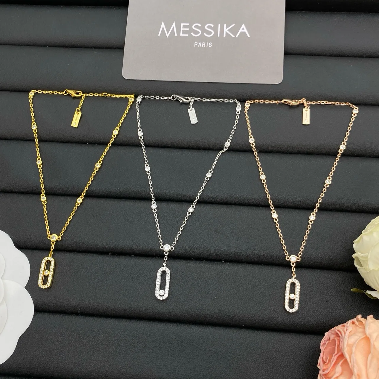 Messika Silver Gold Chain-Link Pavé-Set Rectangle Bracelet