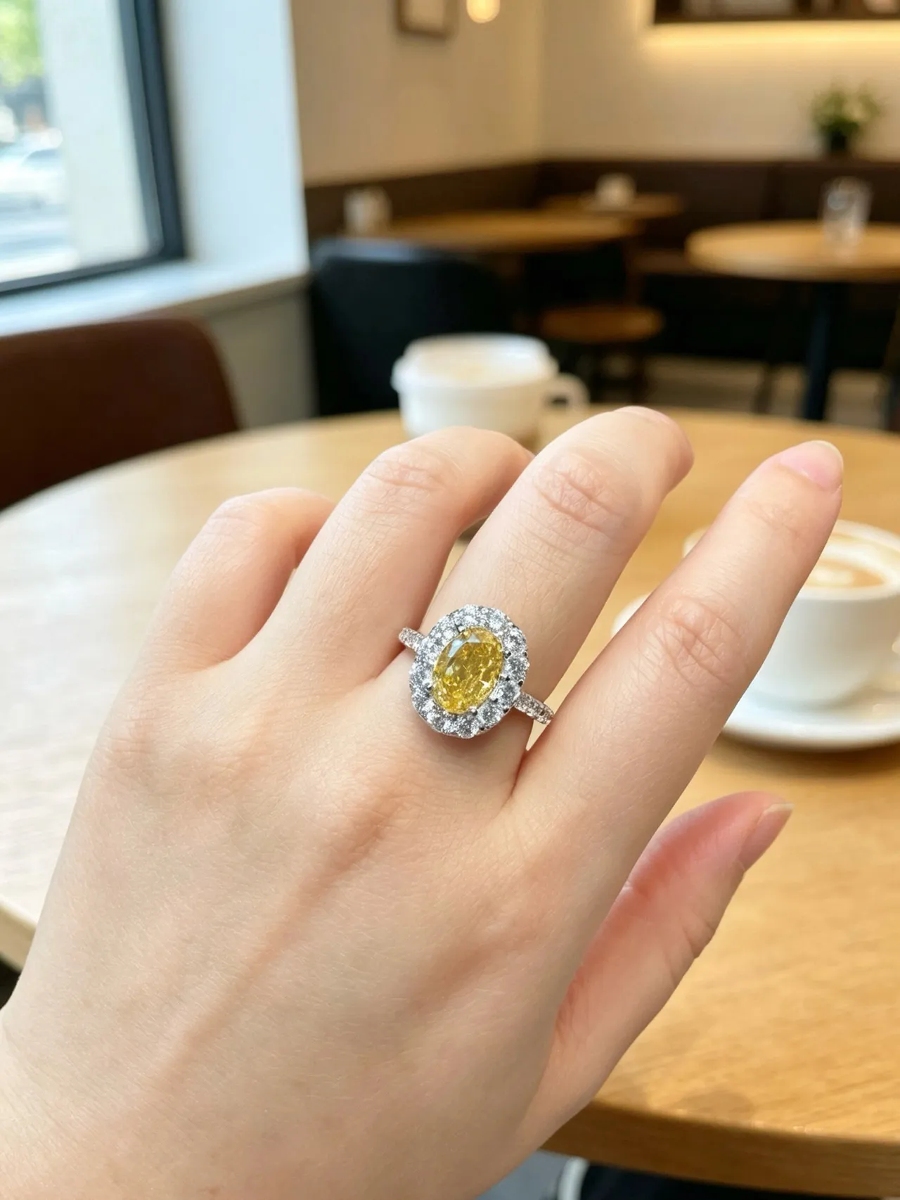 Oval Yellow Gemstone Double Halo Pavé Ring