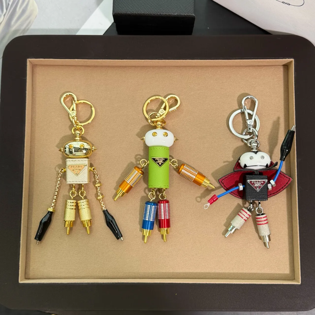 Prada Robot Multicolor Leather-and-Metal Construction Phone Case
