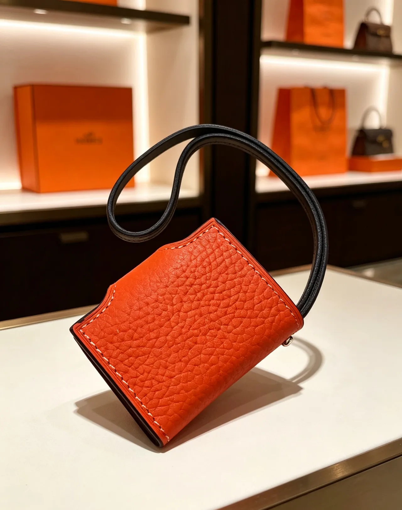 Hermès Multicolor Pebbled Leather Snap-Button Strap Closure Card Holder