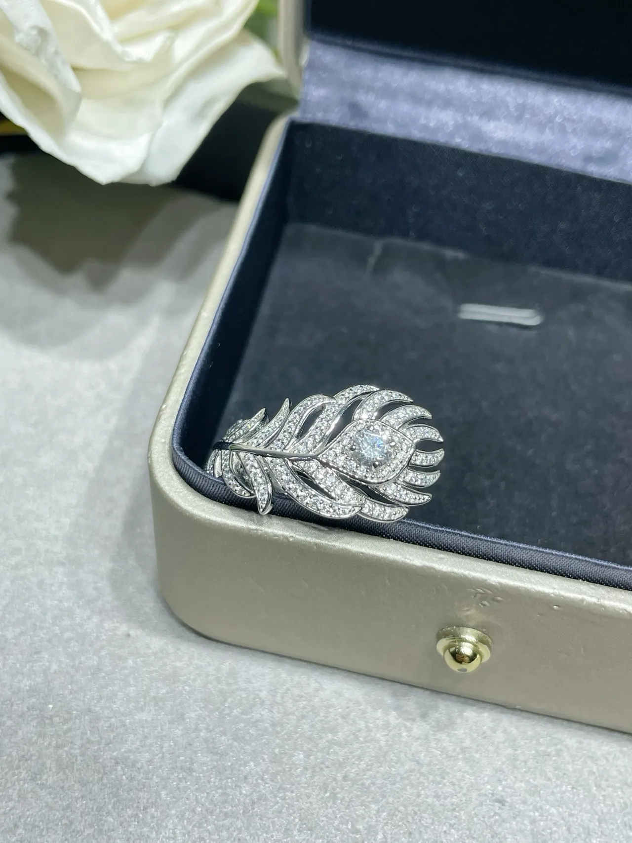 Feather Motif Pavé Crystal Stud Earrings
