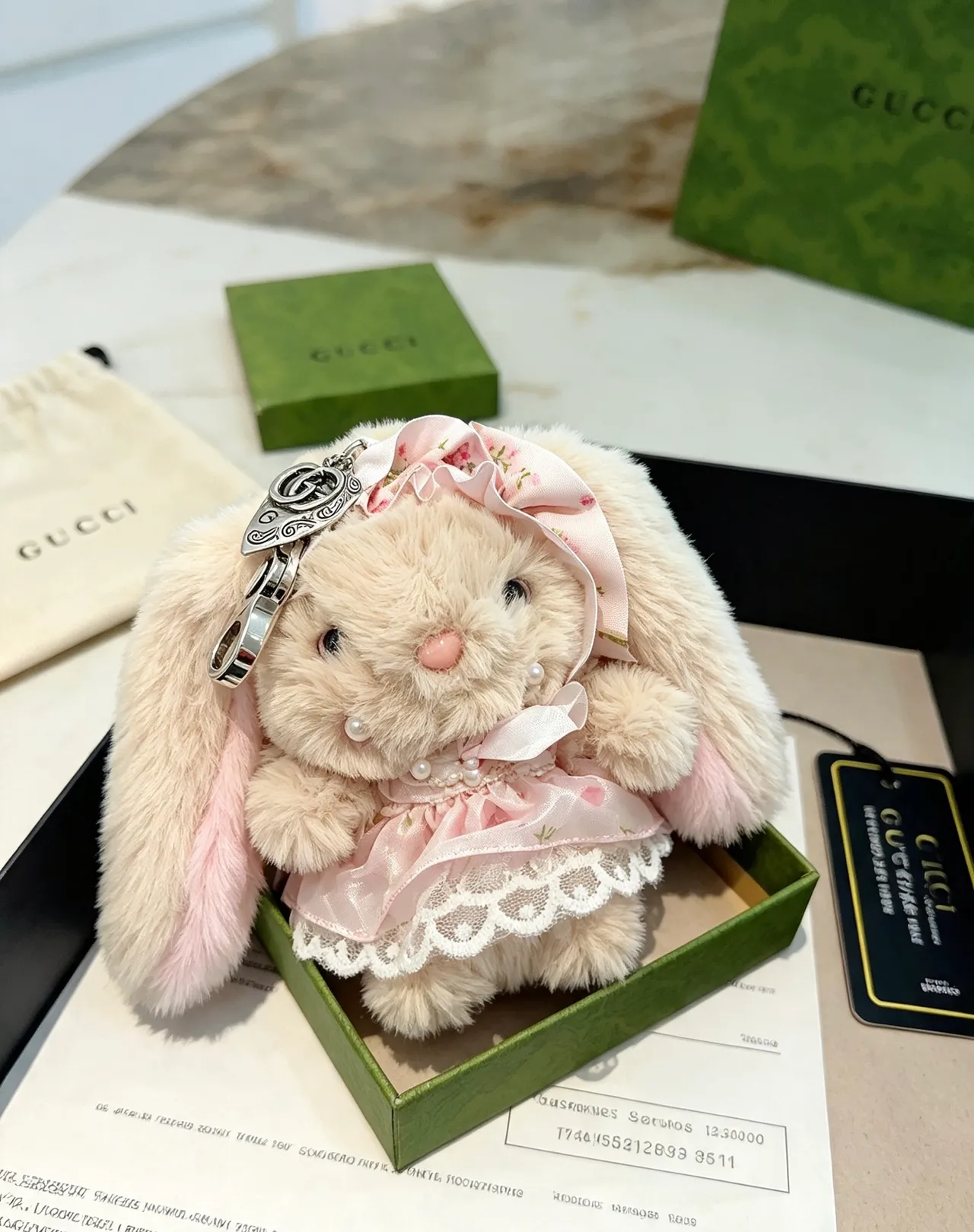 Gucci Beige Pink Plush Rabbit Faux Fur Crossbody Bag