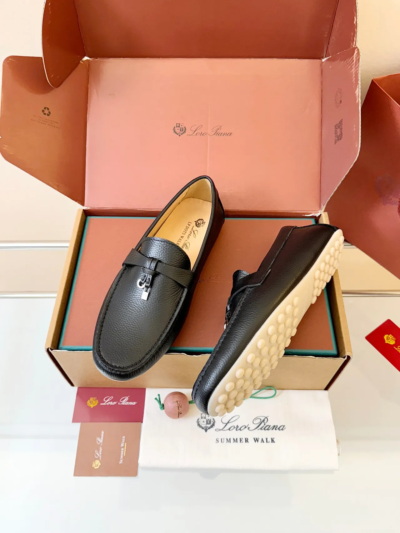 Loro Piana Gommino Loafer Black Pebbled Leather Penny Loafer