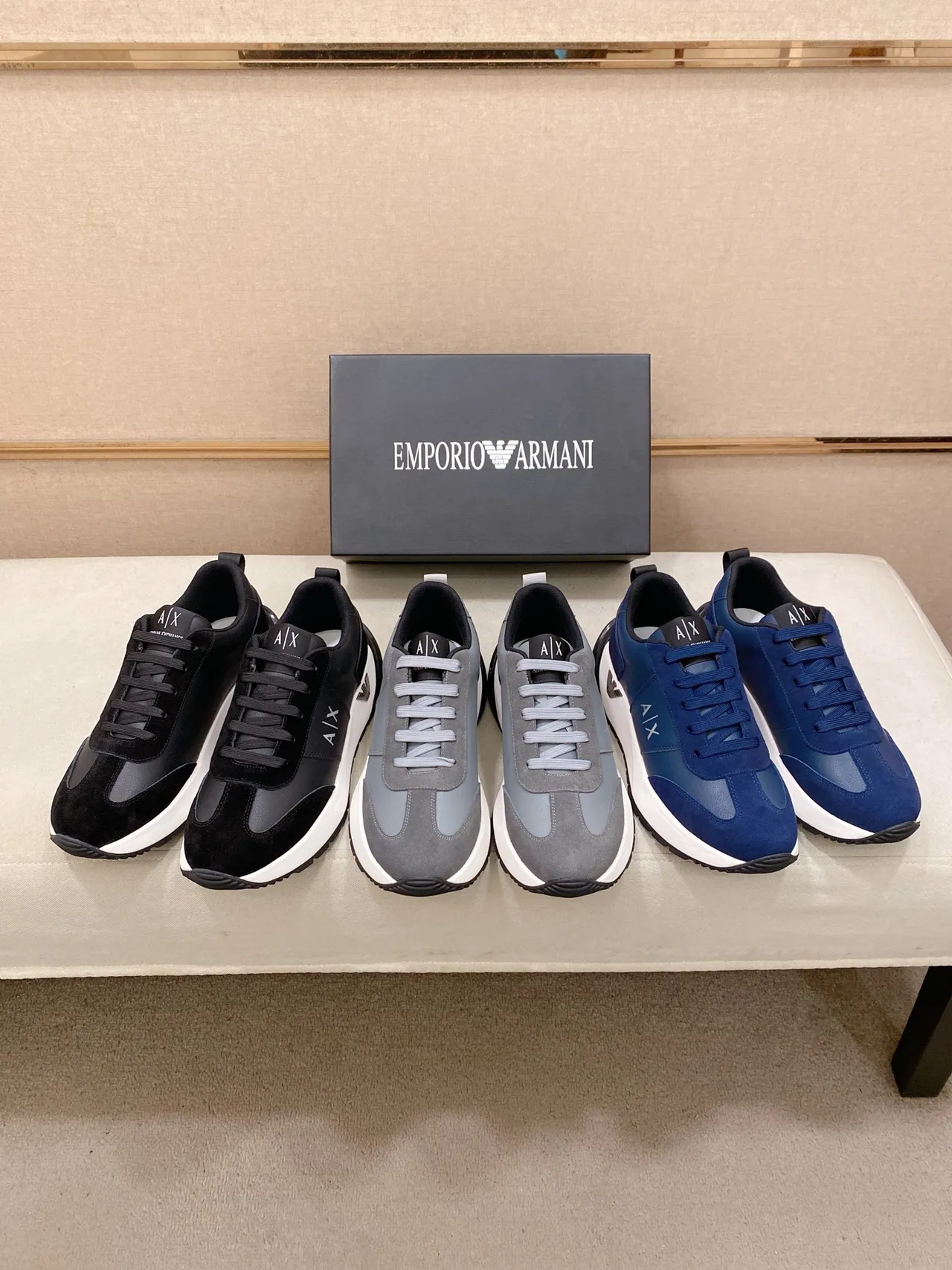 Armani Exchange Black Suede and Leather Platform Lifestyle Sneaker