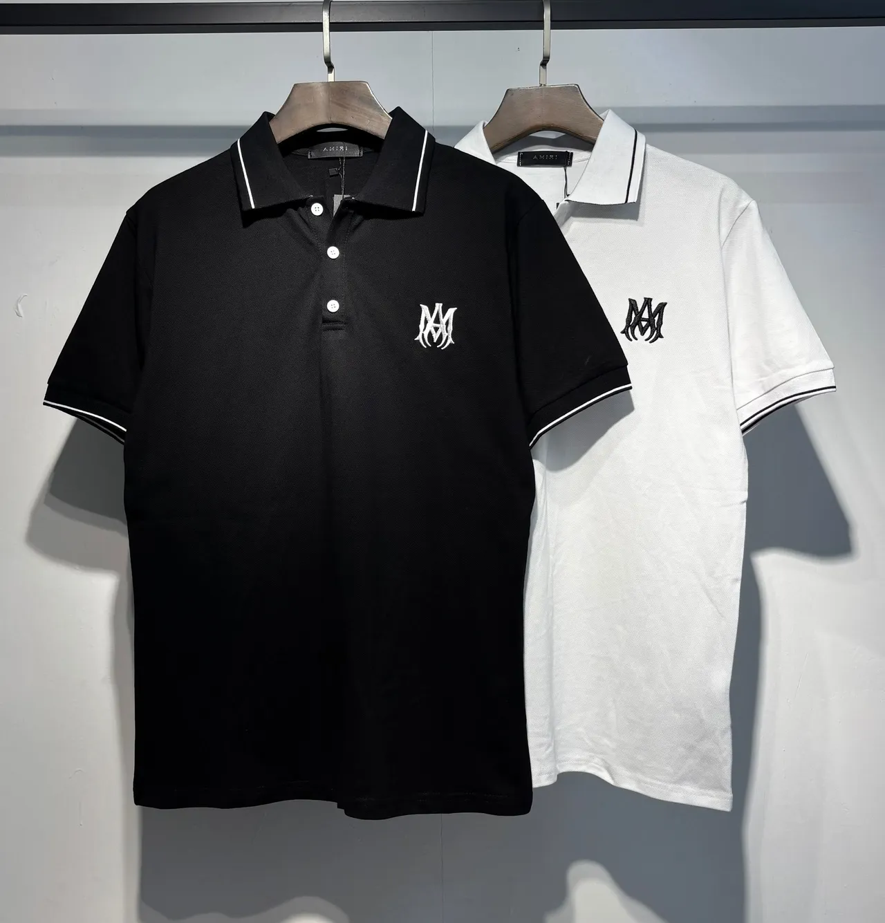 Amiri Monogram Black White Embroidered Contrast Piping Polo Shirt