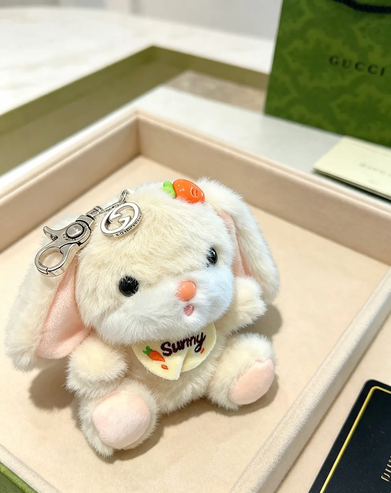 Gucci Beige Pink Plush Rabbit Carrot-Themed Crossbody Bag