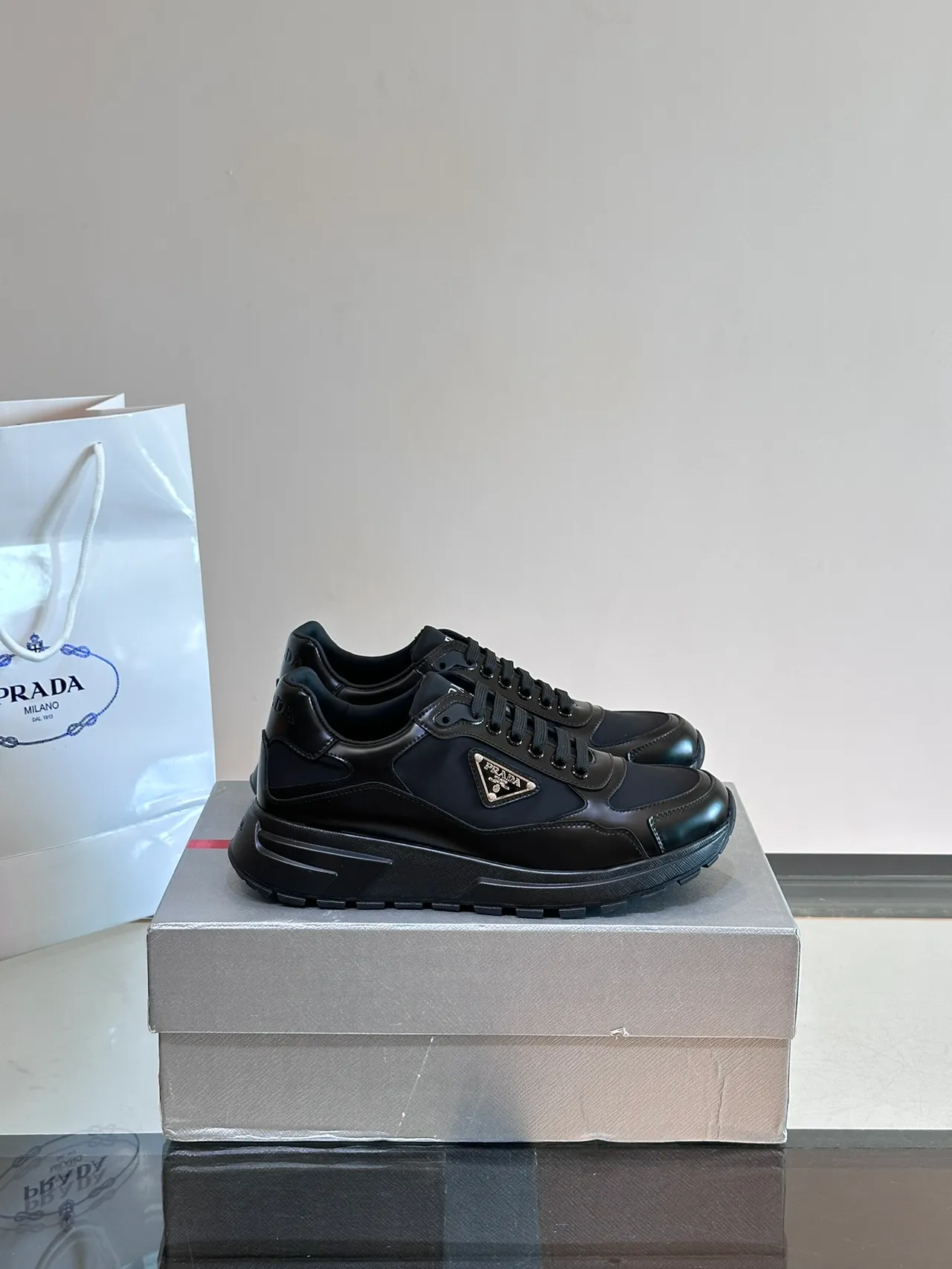 Prada Cloudbust Black Leather and Nylon Chunky Sneakers