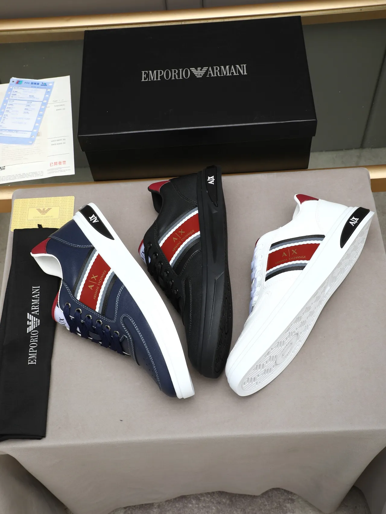 Armani Exchange Black and Red Stripe Lifestyle Sneakers