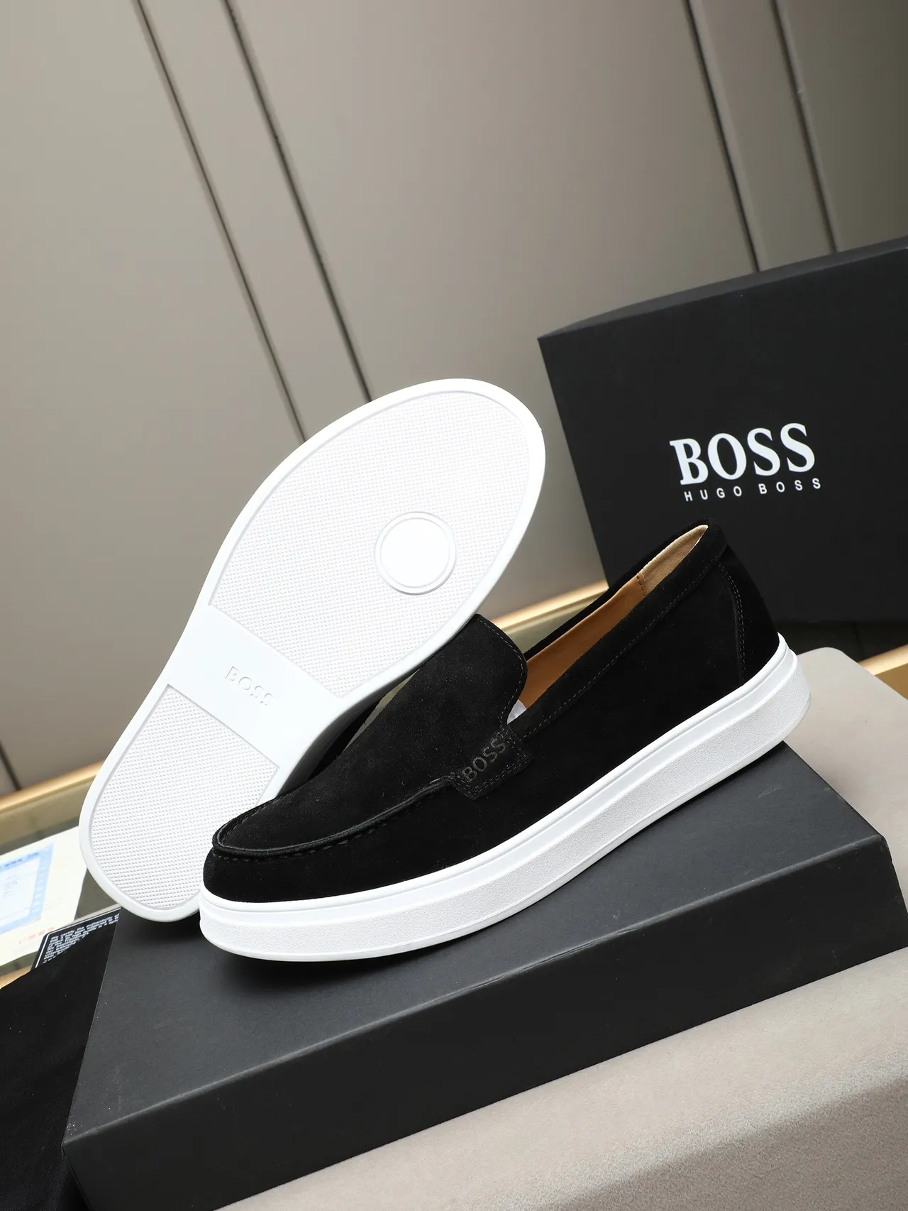Hugo Boss Loafer Black White Suede Upper Platform Sole Loafer