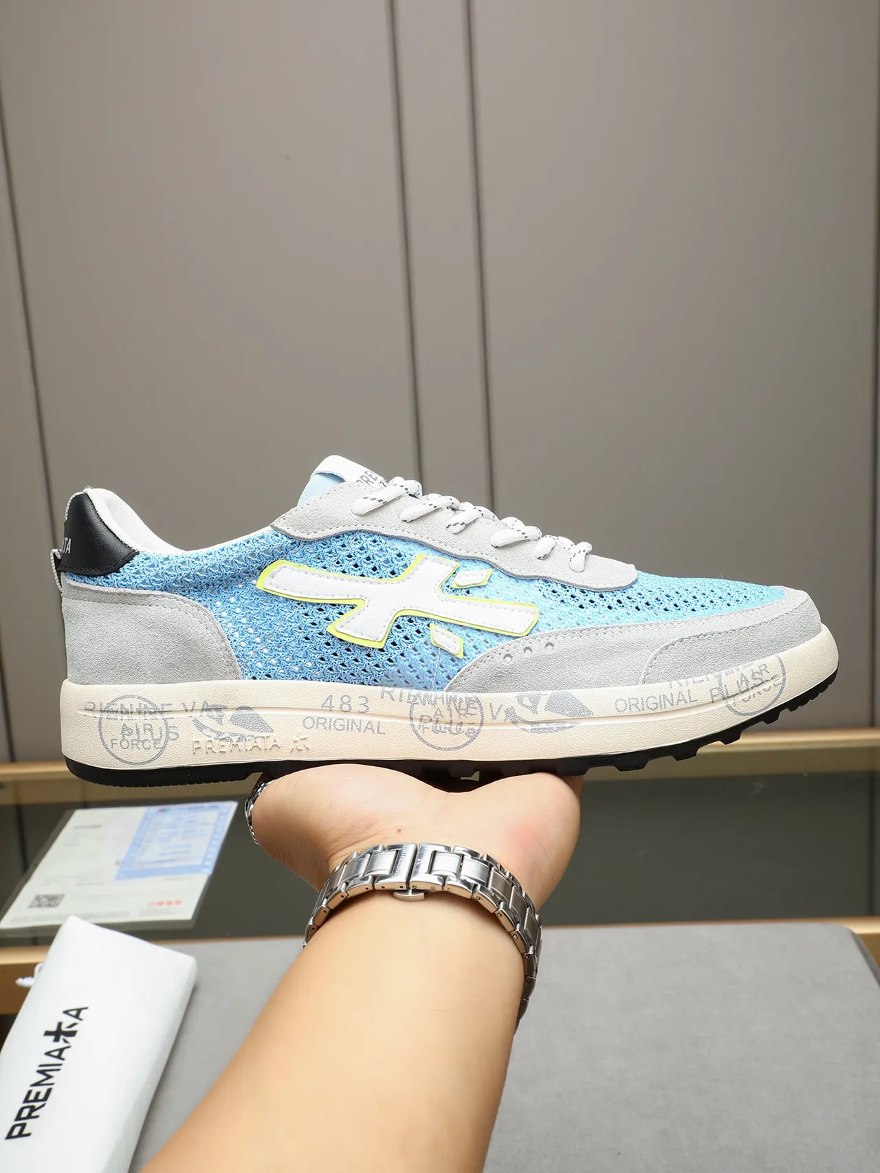 Premiata X-Logo Light Blue and Gray Lifestyle Sneakers