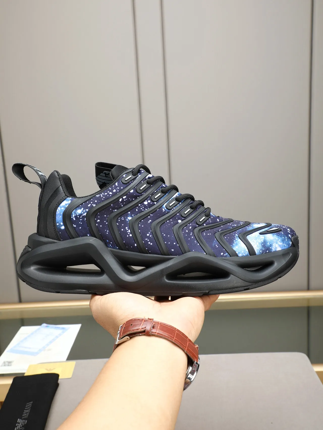 Adidas Blue Black Galaxy-Print Textile Upper Layered Strap Cage Chunky Sneakers