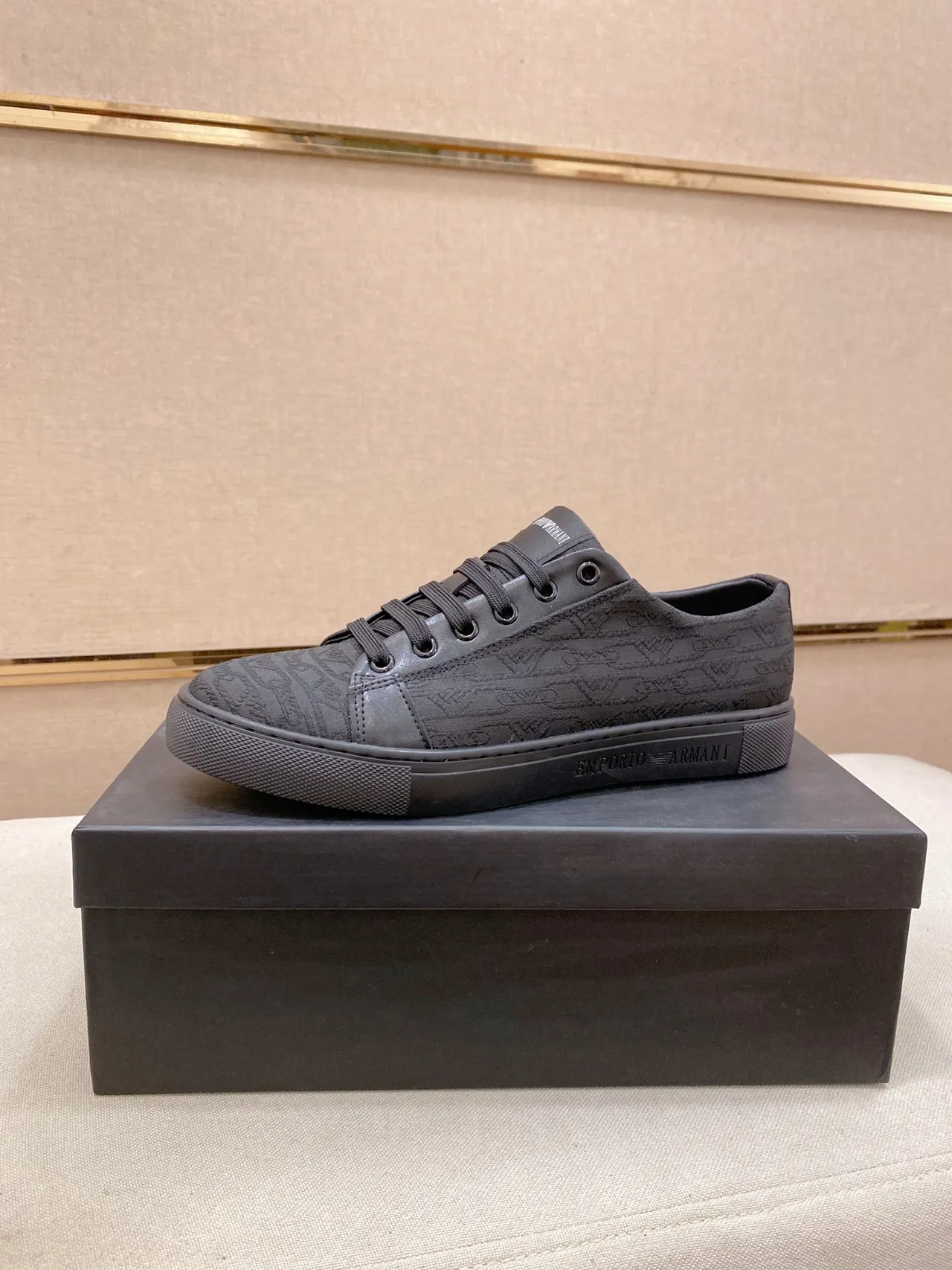 Emporio Armani Monochrome Black Logo Jacquard Low-Top Sneakers