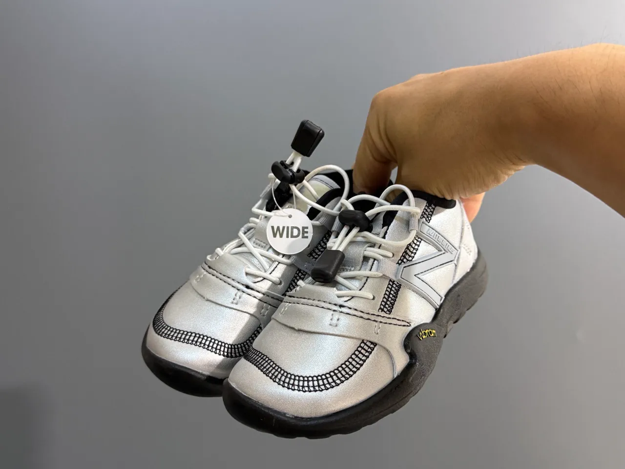 New Balance Silver Black Wide-Fit Vibram Sole Sneakers
