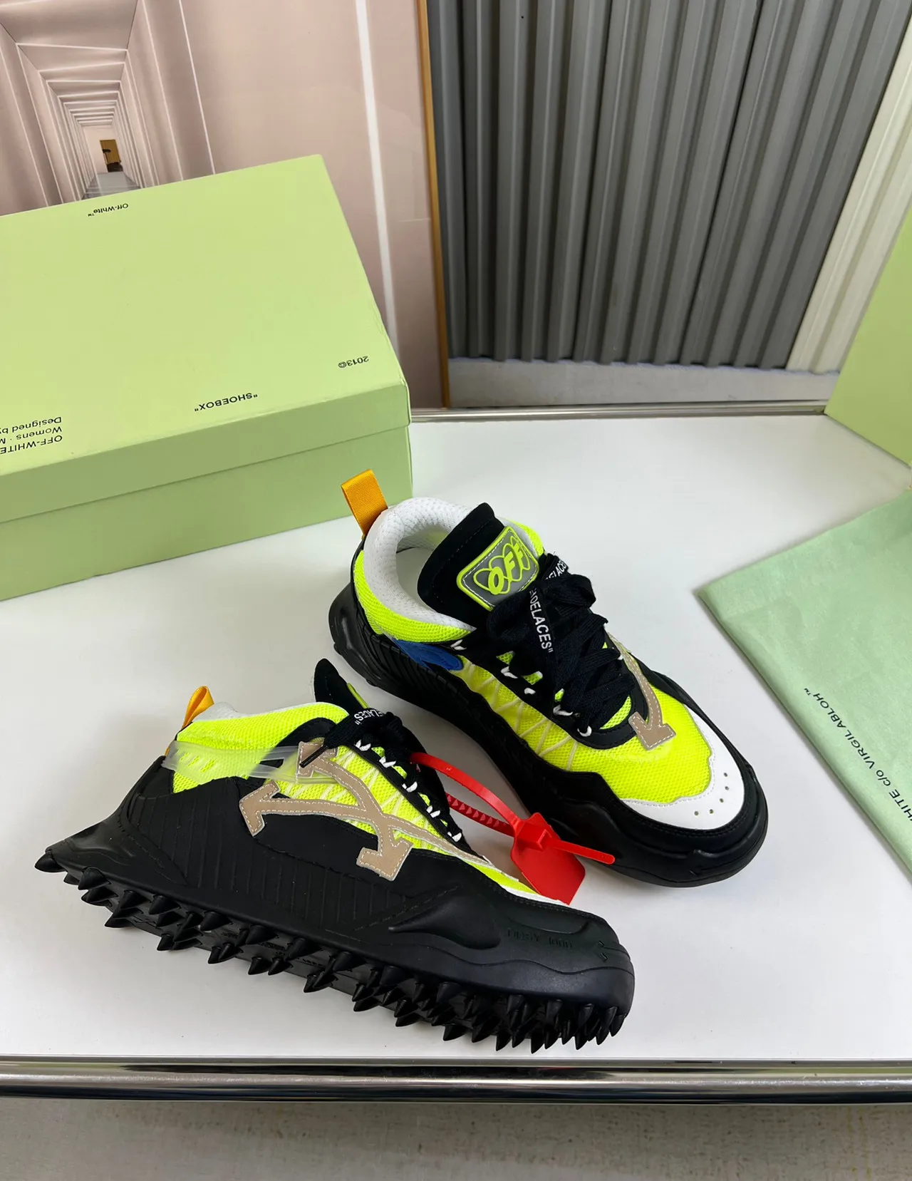 Off-White Industrial Runner Neon Yellow Black Chunky Sneakers